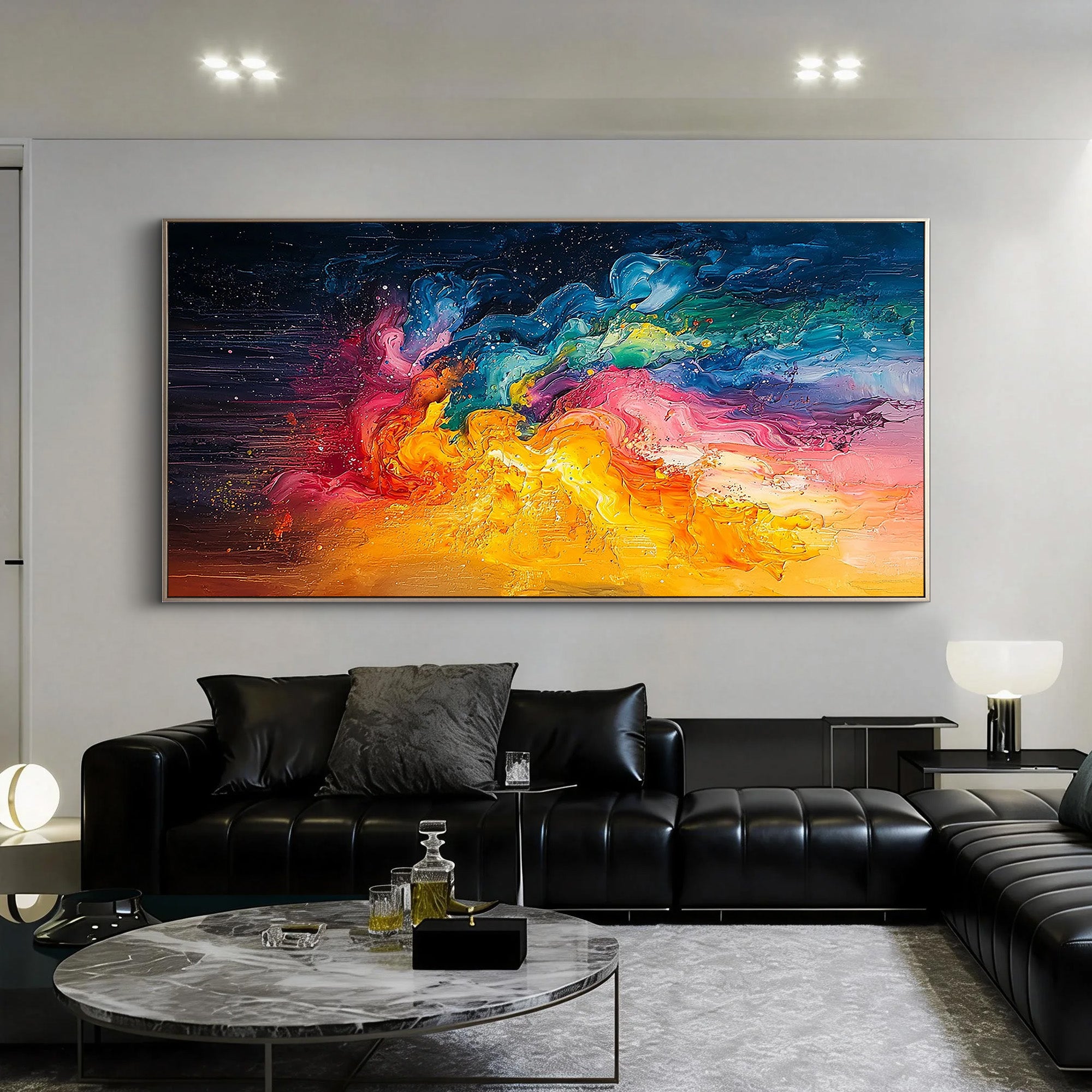 Vibrant Cosmos – Hand-Painted Colorful Fluid Palette Knife Heavy Texture Oil Abstract Painting | Bold Abstract Palette Knife Living Room Art