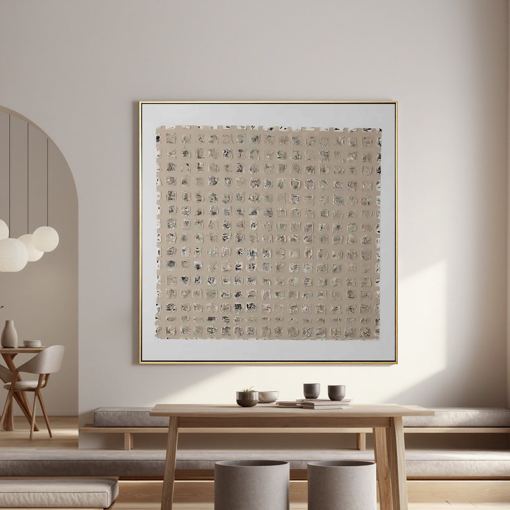 Ancient Script – Hand-Painted Neutral Beige Matrix Plaster Relief Wabi-Sabi Painting | Japandi Organic Wabi-Sabi Living Room & Hallway Art