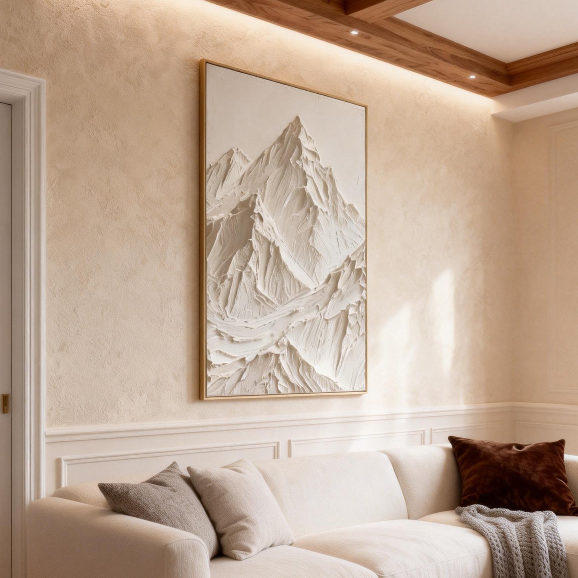 Snow Crest – Modern White Plaster Relief Texture Painting | Contemporary Plaster Texture Living Room & Office Art