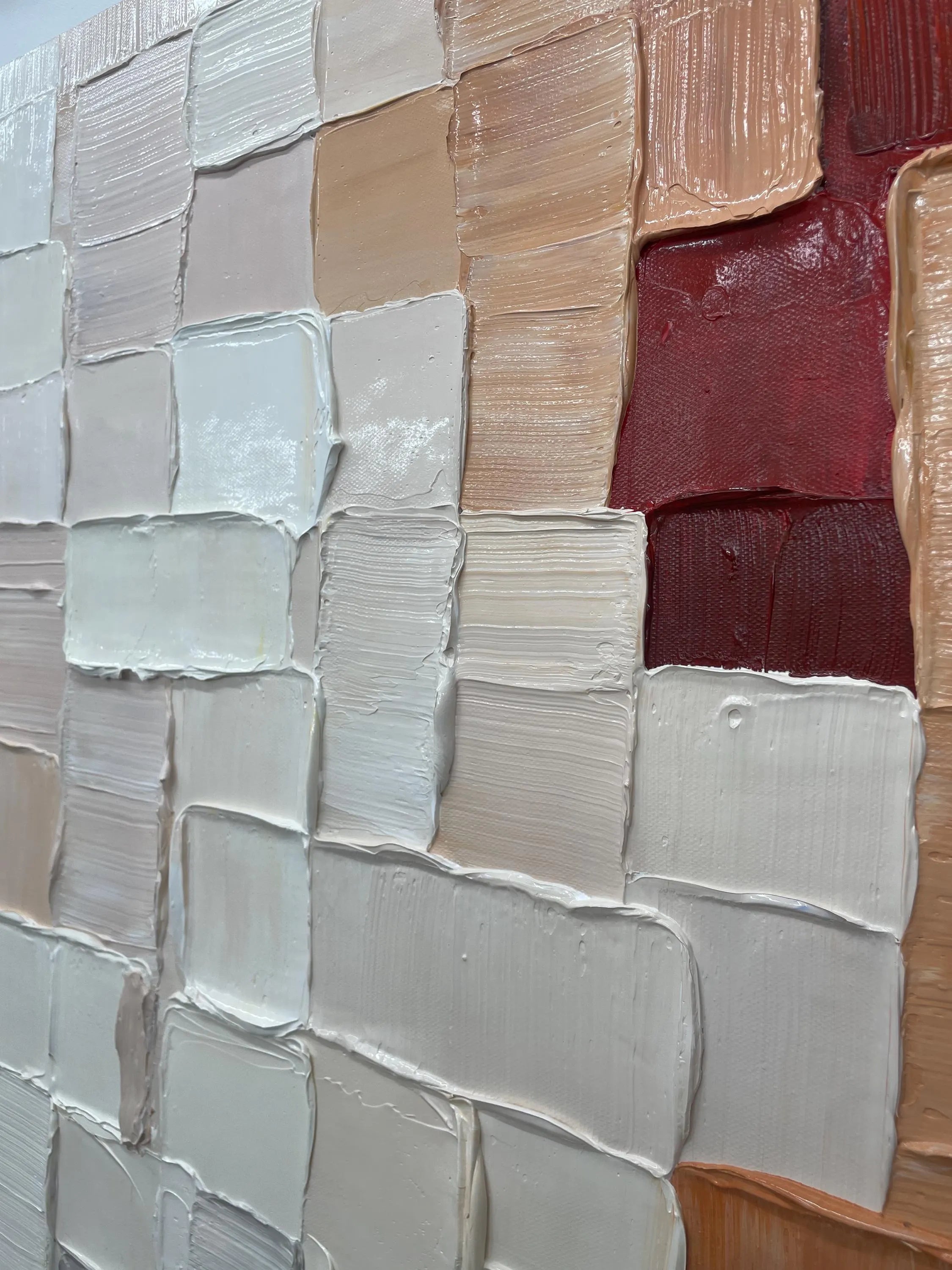 GEOMETRIC MOSAIC: Minimalist Texture Wall Art, Neutral 3D Block Palette Knife Abstract Canvas Art