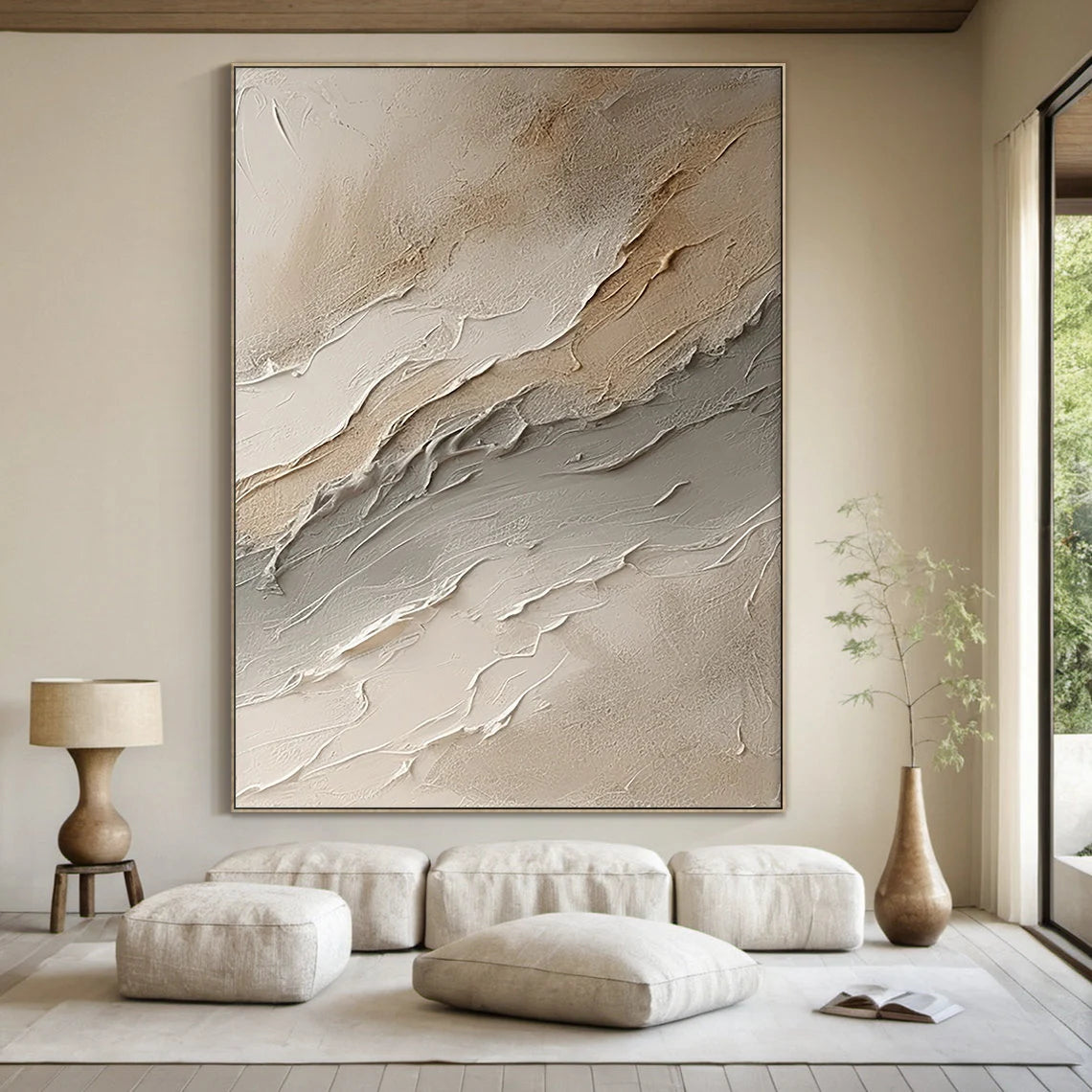 Earthen Rhythm – Hand-Painted Neutral Beige Plaster Effect Layered Texture Painting | Japandi Organic Wabi-Sabi Living Room & Hallway Art