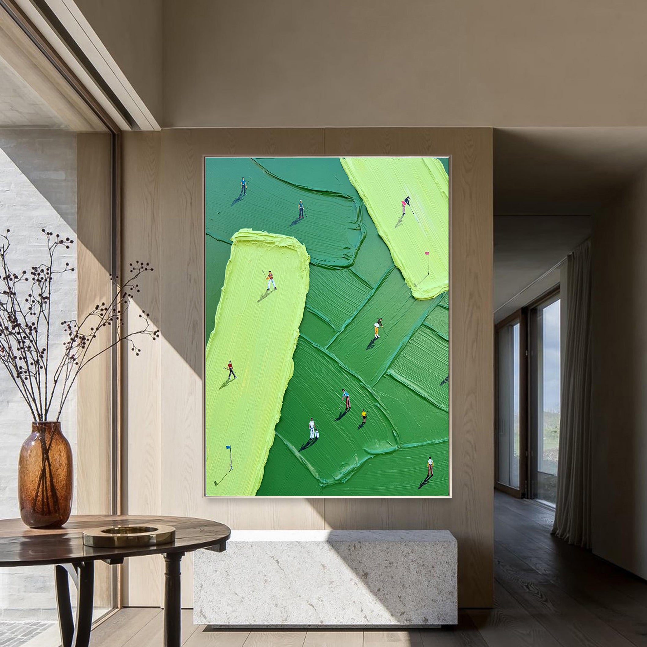 The Fairway – Modern Golf Course Abstract Relief Sport Painting | Contemporary Sport Home Office & Living Room Art