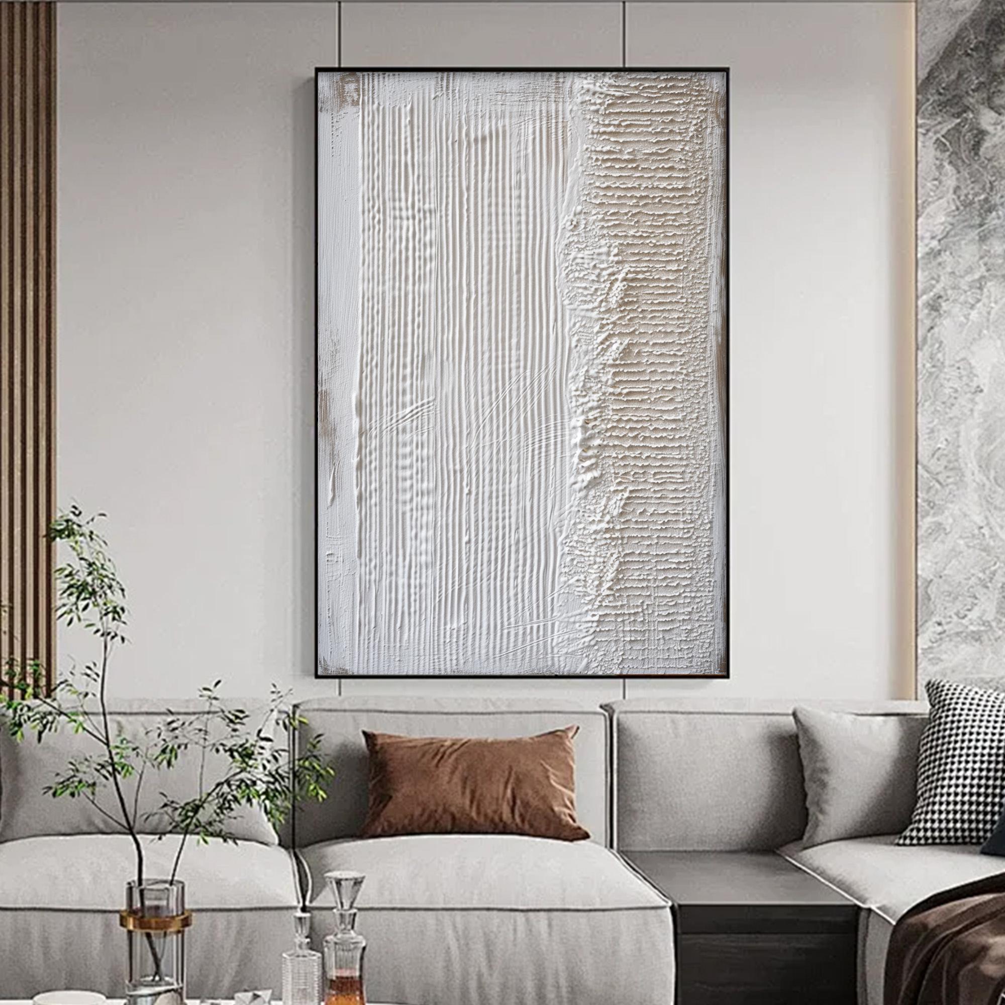 Linear Rhythm – Hand-Painted Minimalist Line Plaster Relief Texture Painting | Modern Minimalist Bedroom & Home Office Art