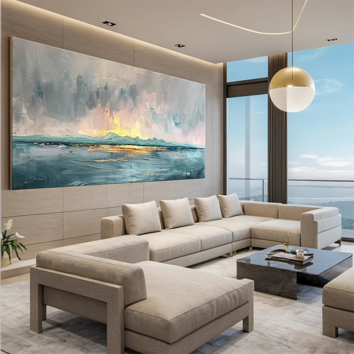 Ocean Glow – Impressionist Sunrise Impasto Texture Painting | Coastal Modern Living Room & Bedroom Art