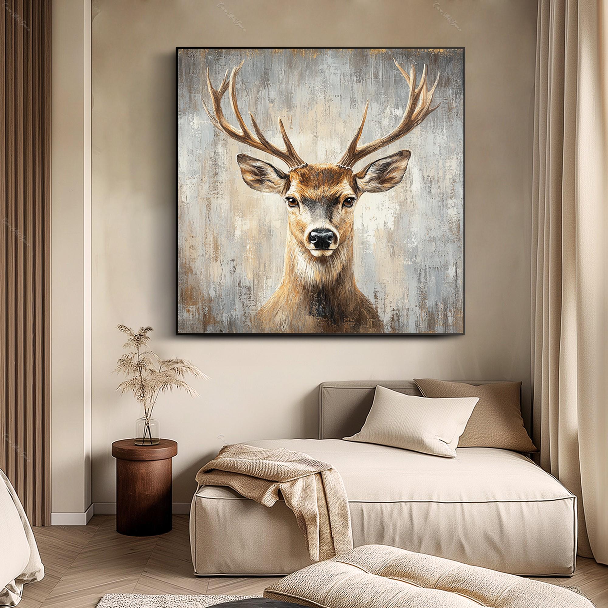 Majestic Stag – 3D Heavy Texture Forest Animal Realistic Painting | Contemporary Landscape Living Room & Dining Room Art