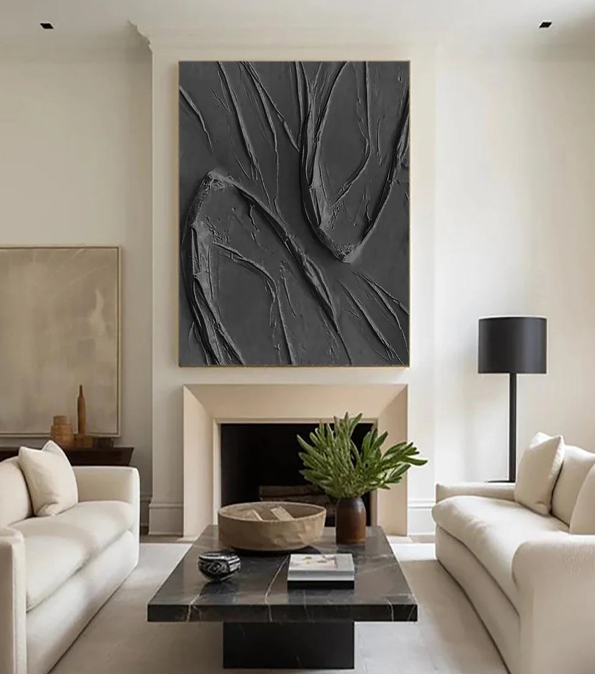 ONYX RIPPLE: Texture Wall Art, Hand-Painted All-Black Minimalist 3D Impasto Palette Knife Heavy Texture Gallery Art
