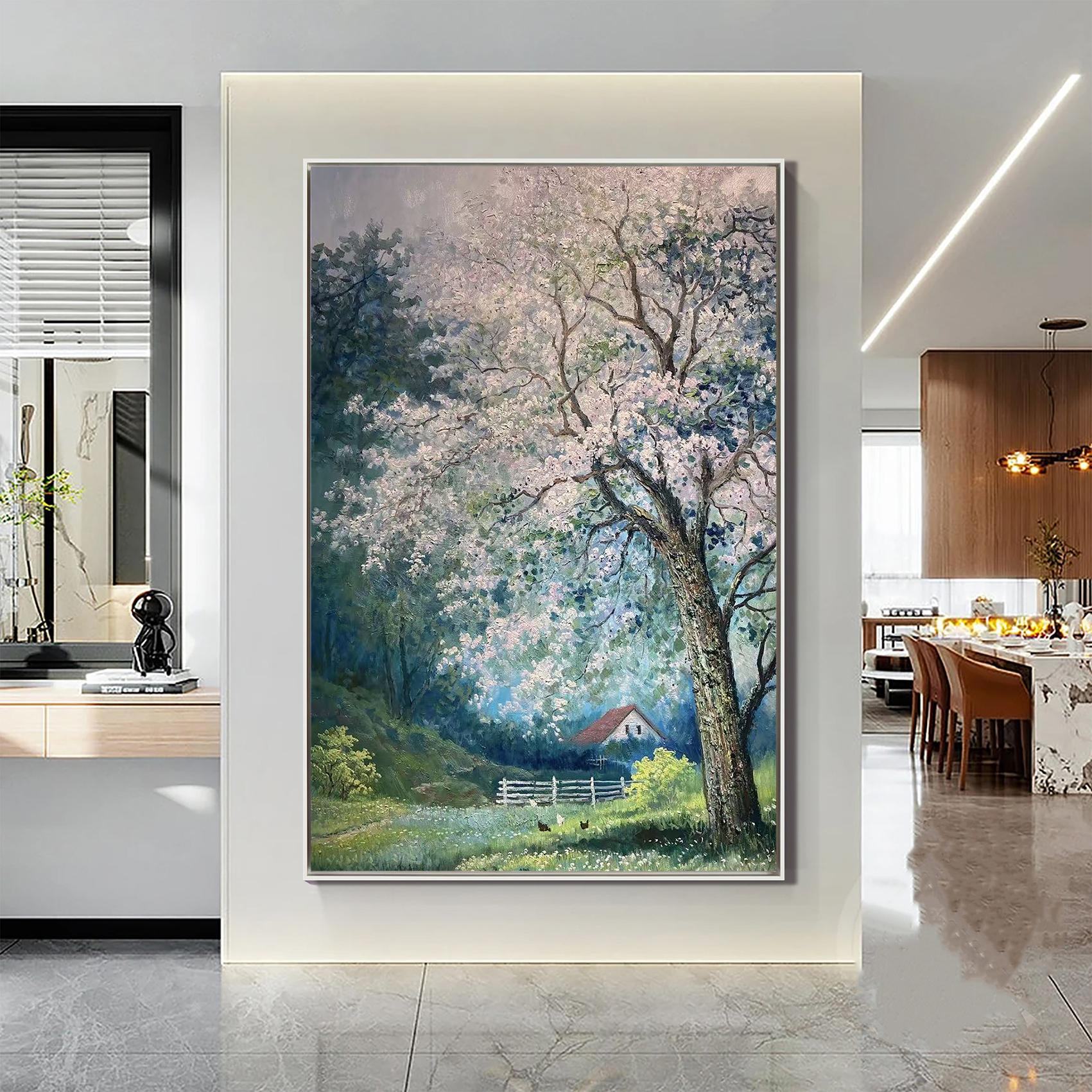 Spring Pastoral – Impressionist Flowers and Cottage Landscapes Painting | Rustic-Style Bedroom Art