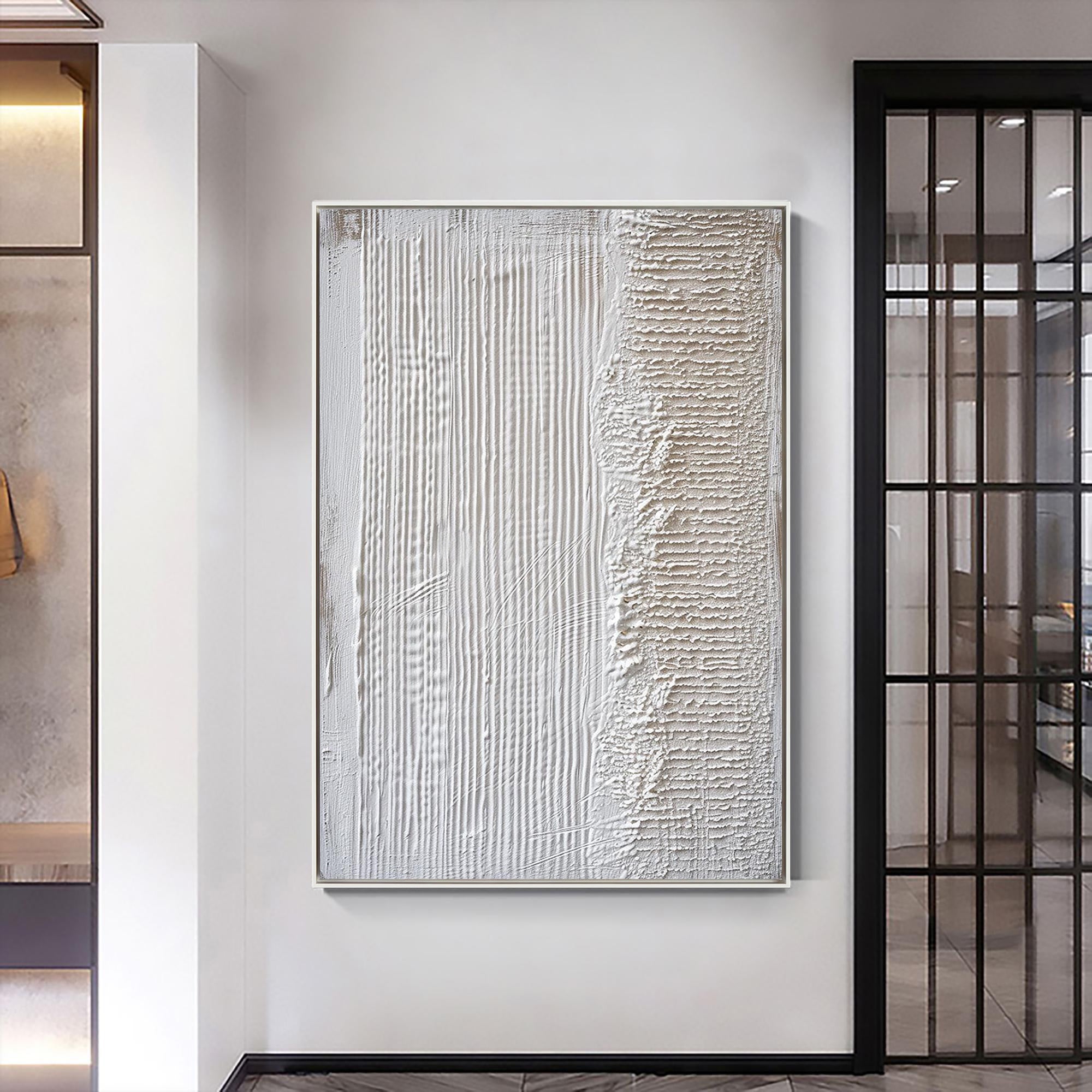Linear Rhythm – Hand-Painted Minimalist Line Plaster Relief Texture Painting | Modern Minimalist Bedroom & Home Office Art