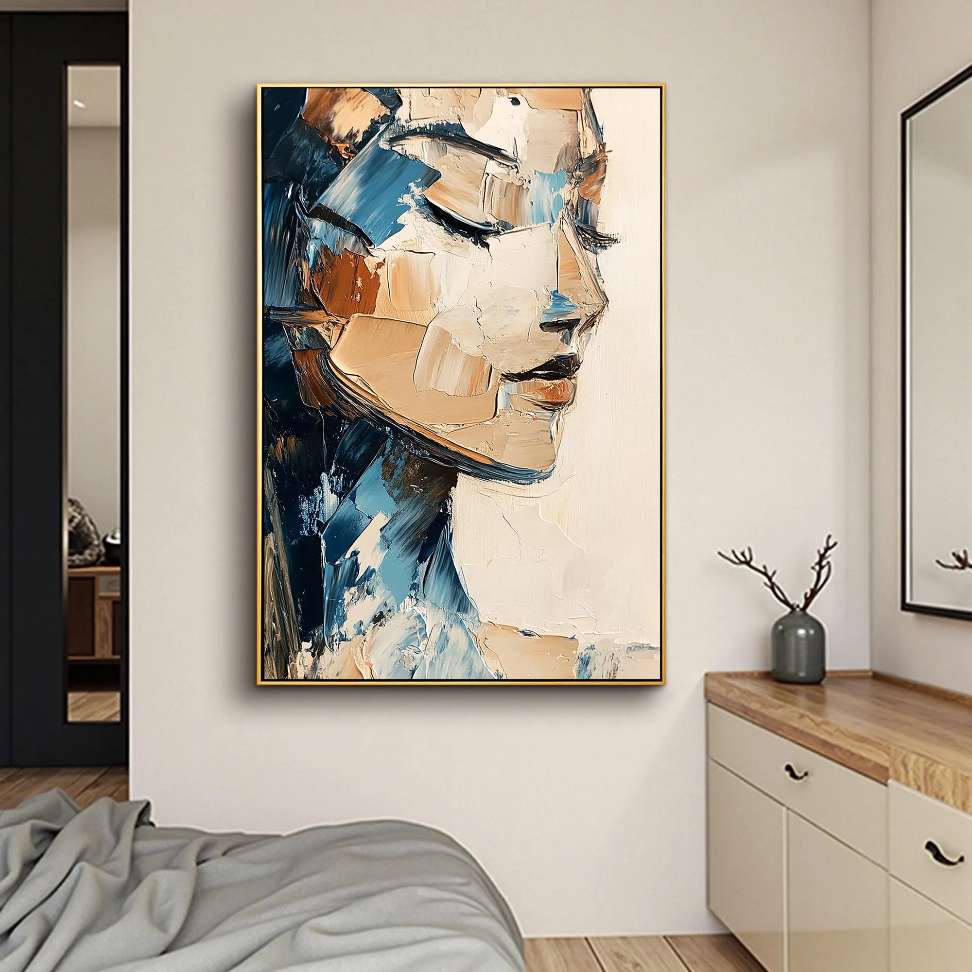 Serene Contemplation – Abstract Woman Face Impasto Palette Knife Hand-Painted Oil Portrait Painting | Contemporary Expressionist Living Room & Office Art