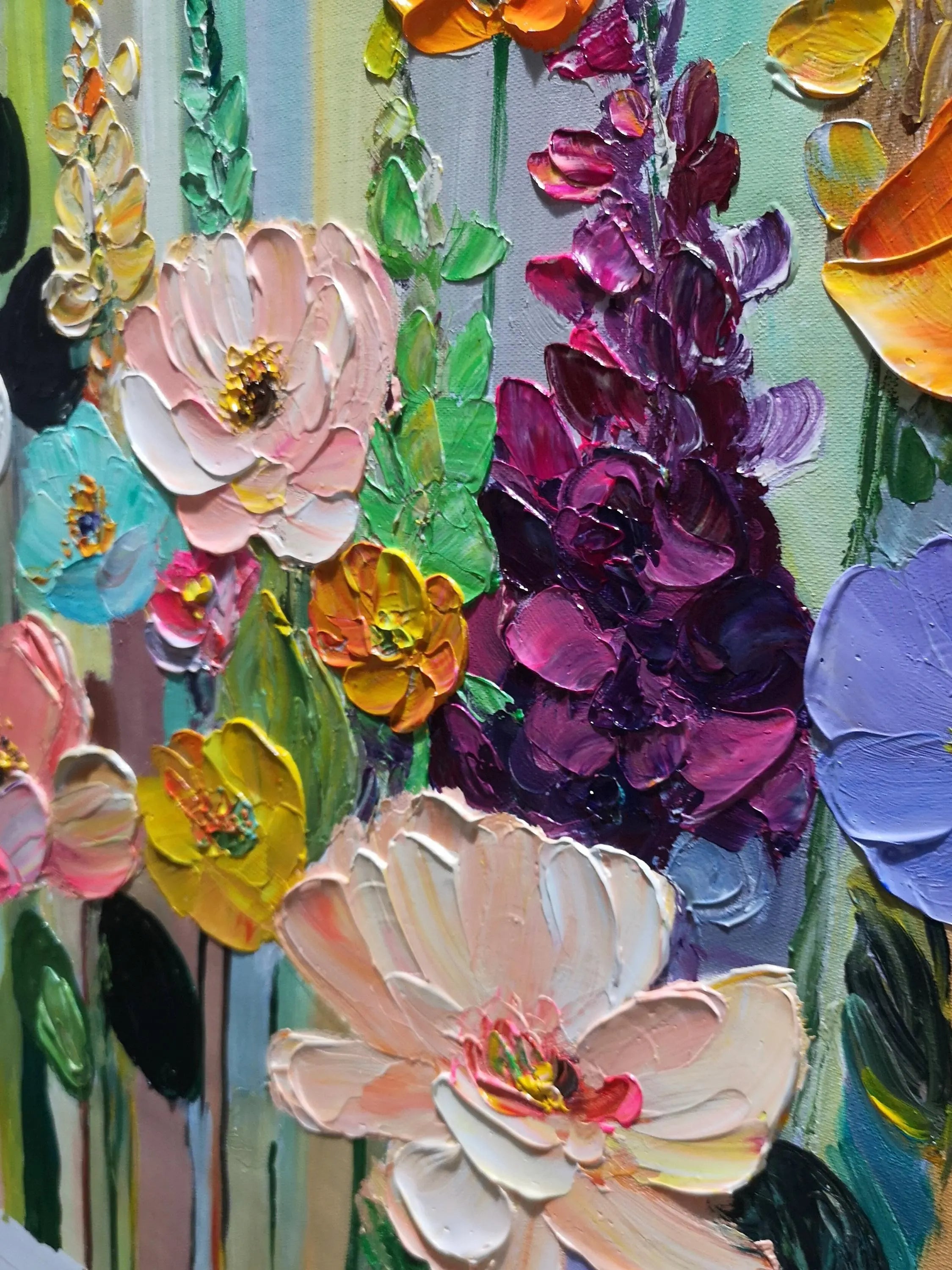 Dopamine Garden – Modern Impasto Colorful Wildflower Canvas | Joyful Living Room Wall Art