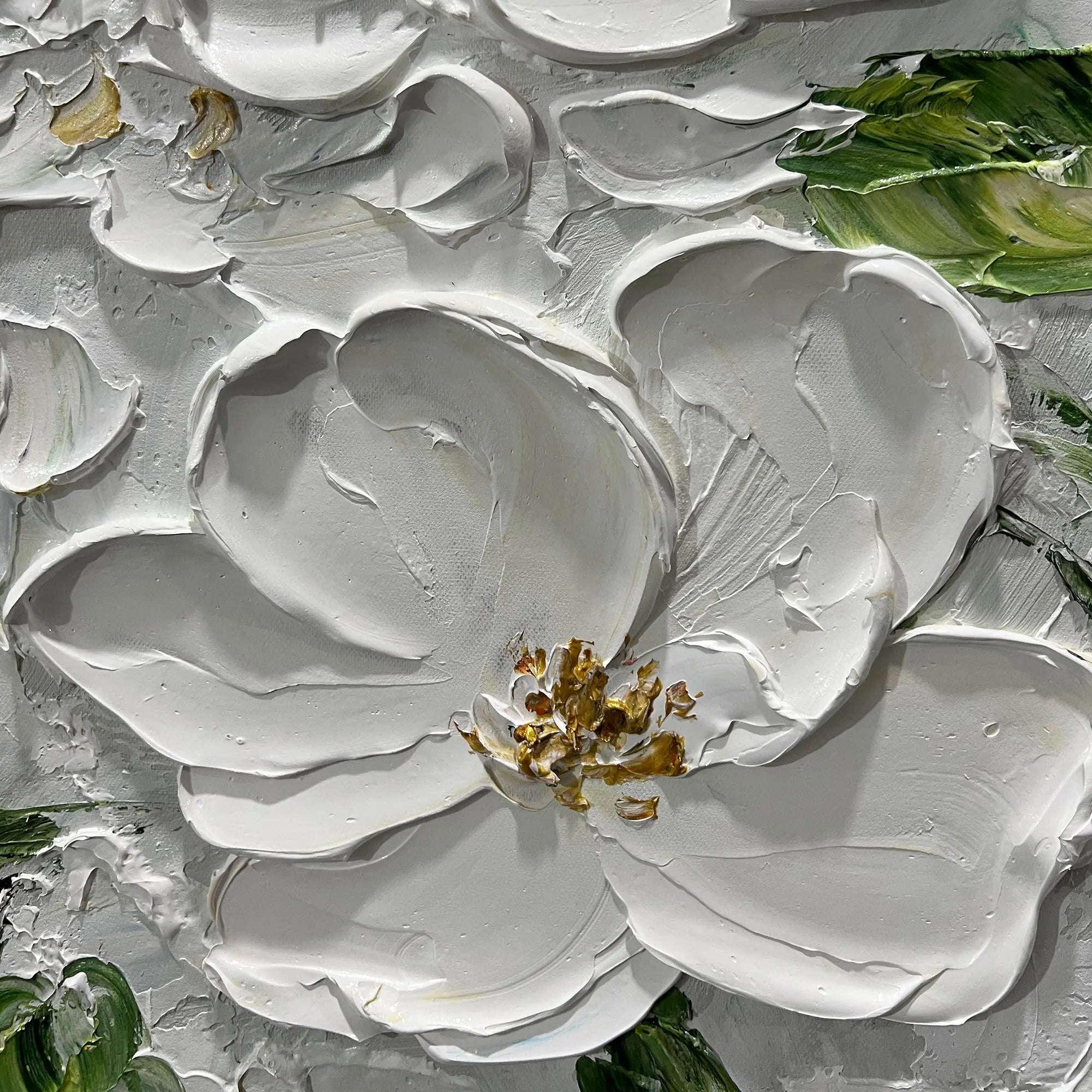 Silver Bloom – Hand-Painted Grey and White 3D Relief Plaster Effect Floral Painting | Contemporary Botanical Bedroom & Living Room Art
