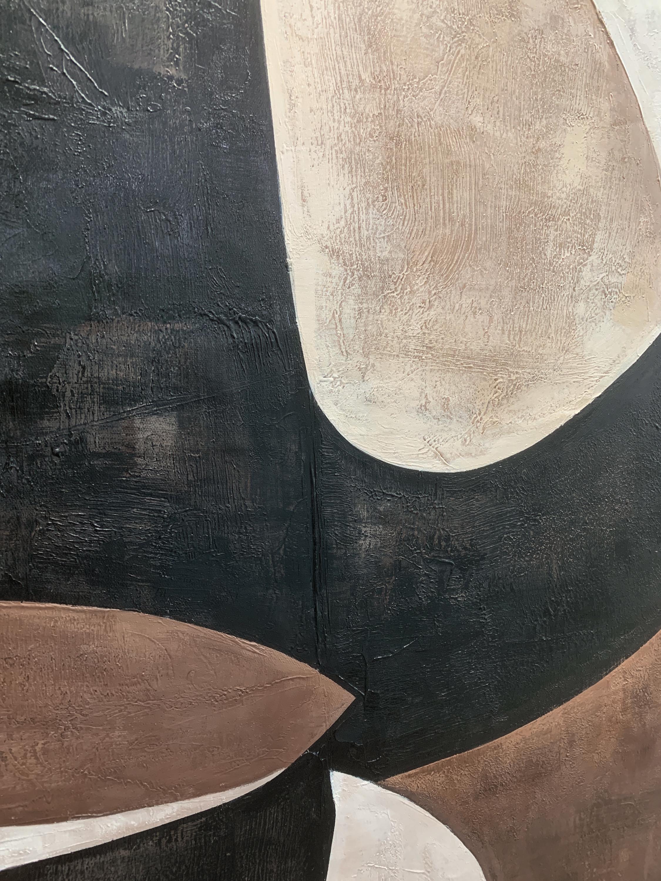 Mid-century Structure – Hand-Painted Black and Bronze Geometric Arches Abstract Painting | Modern Abstract Living Room & Office Art
