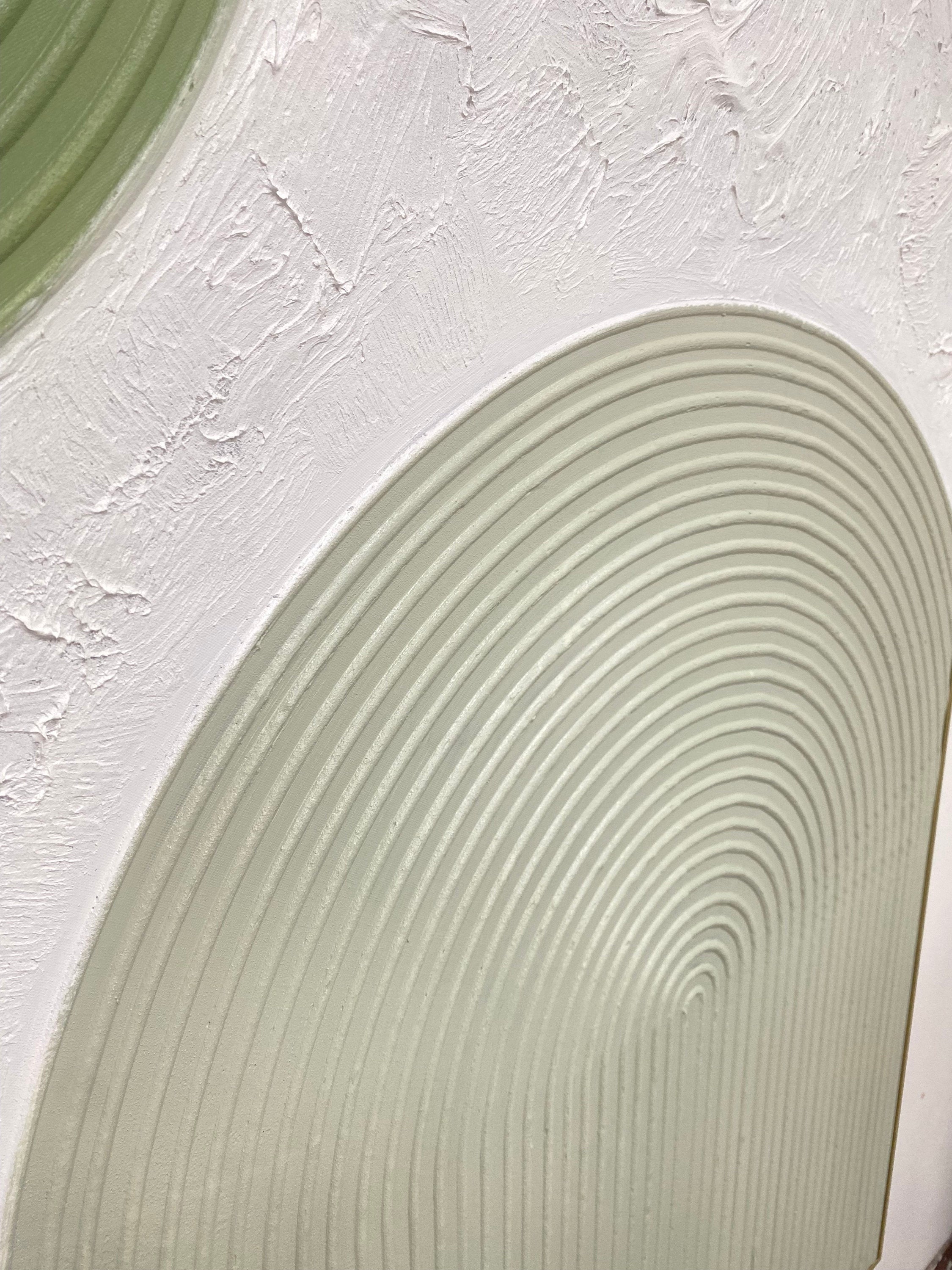 ZEN RADIANCE: Wabi-sabi Linear Arch Art, 3D Textured Sage Green Geometric Painting