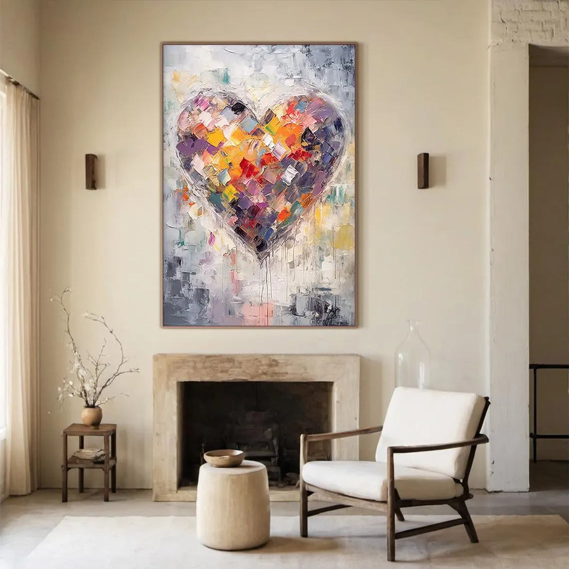 Vibrant Heartbeat – Modern Heavy Impasto Heart Painting | Contemporary Colorful Living Room Art