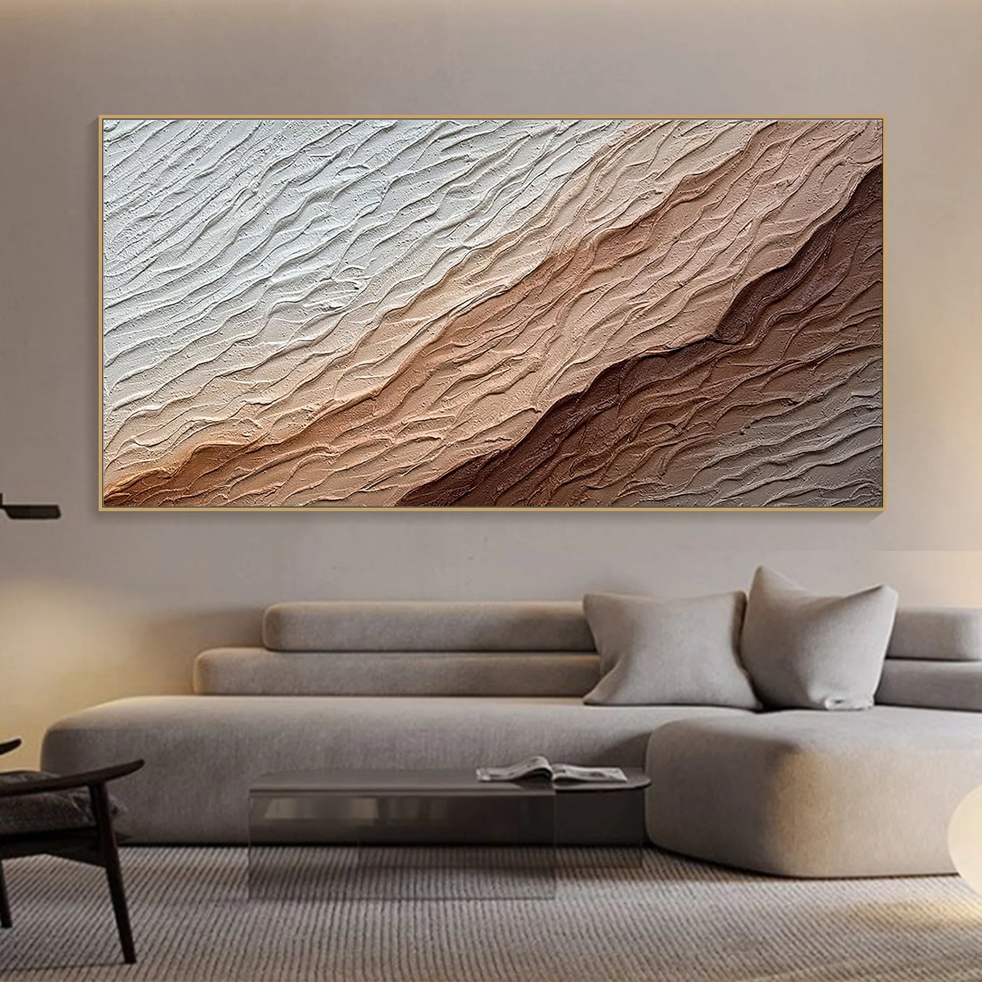 Earthen Wave – Modern Desert Ridge Plaster Relief Abstract Painting | Japandi Wabi-Sabi Living Room & Bedroom Art