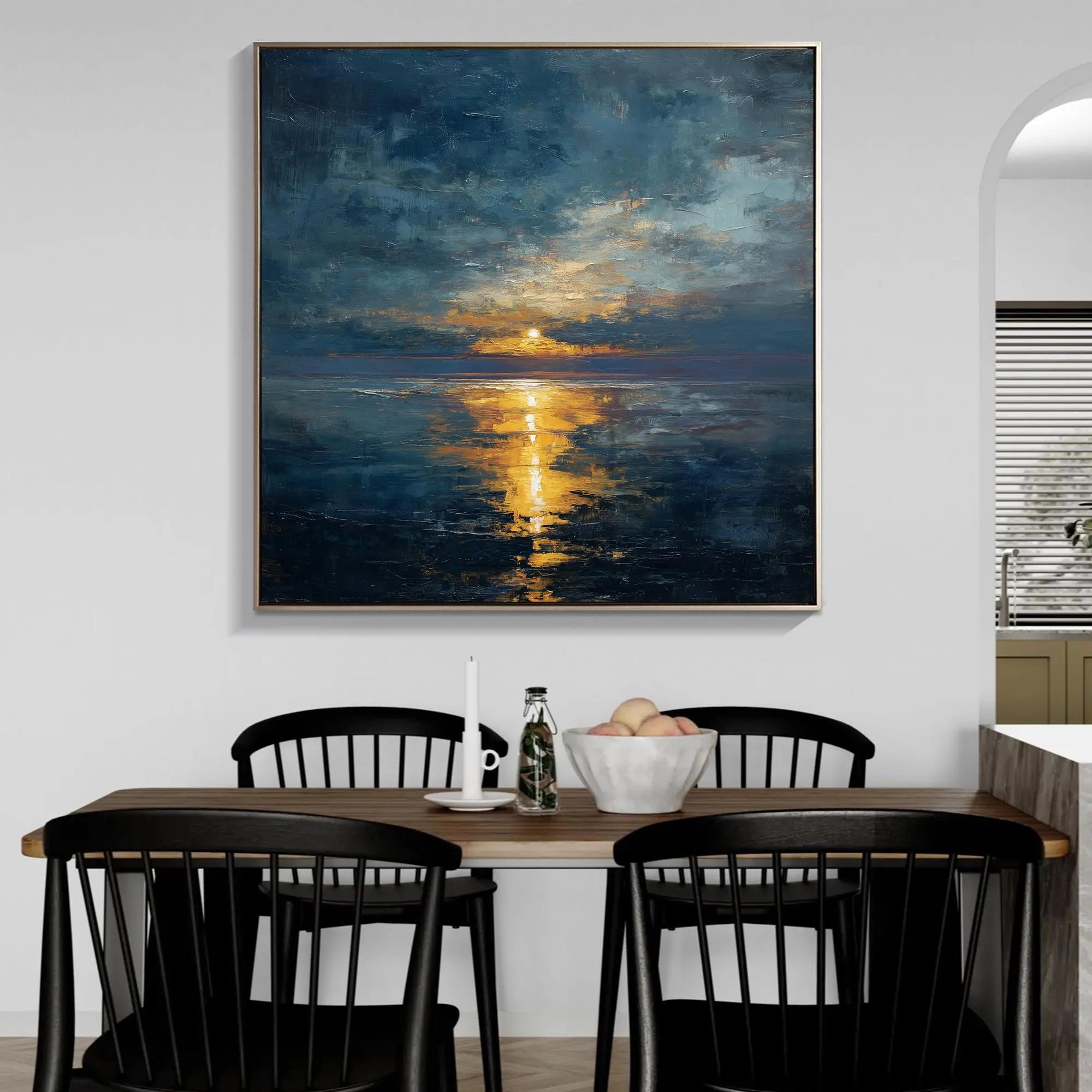 Eternal Shore – Moody Cloud & Golden Sun Impasto Texture Painting | Modern Luxury Metallic Living Room & Hotel Art