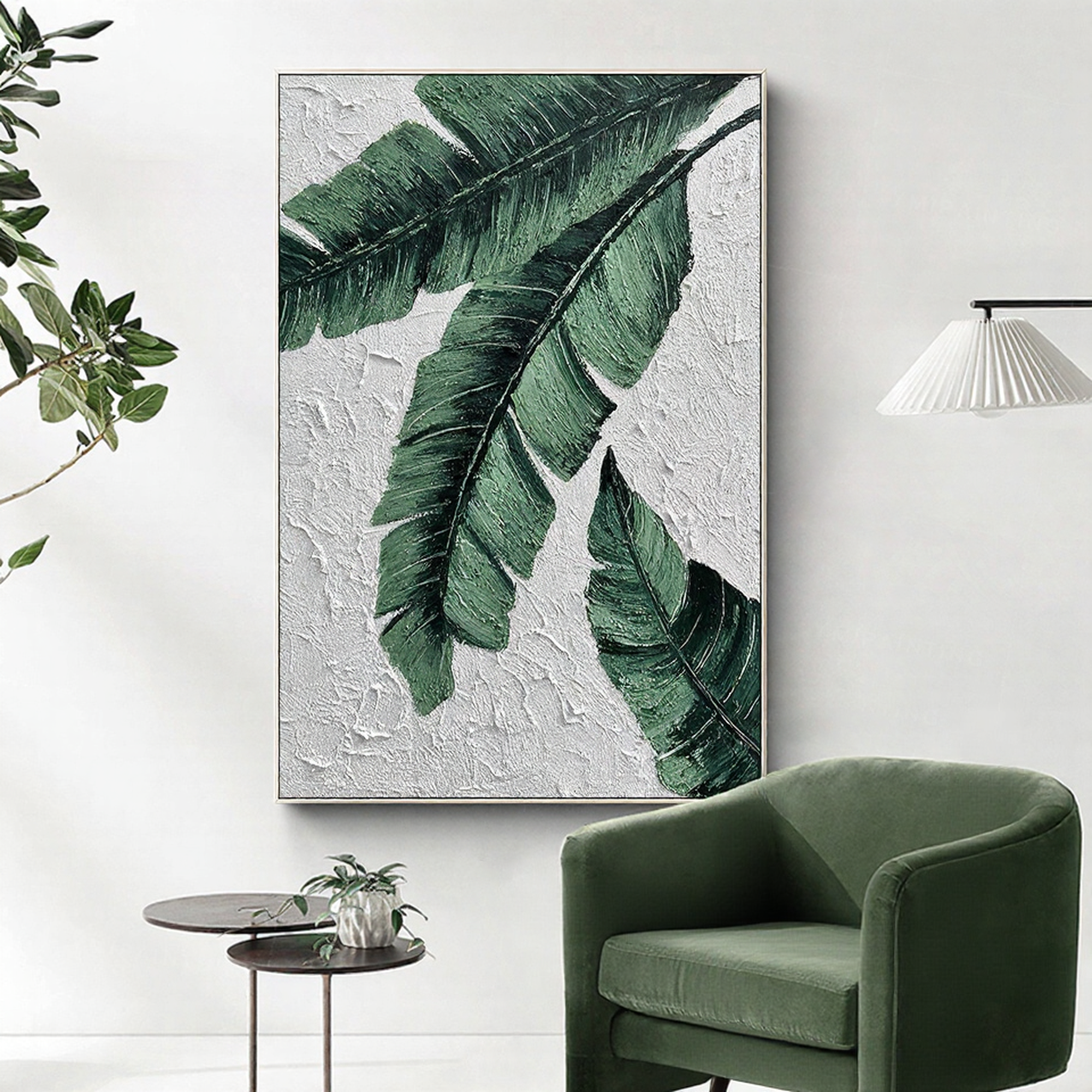 Emerald Frond – Modern Banana Leaf Texture Painting | Tropical Botanical Bedroom & Dining Room Art