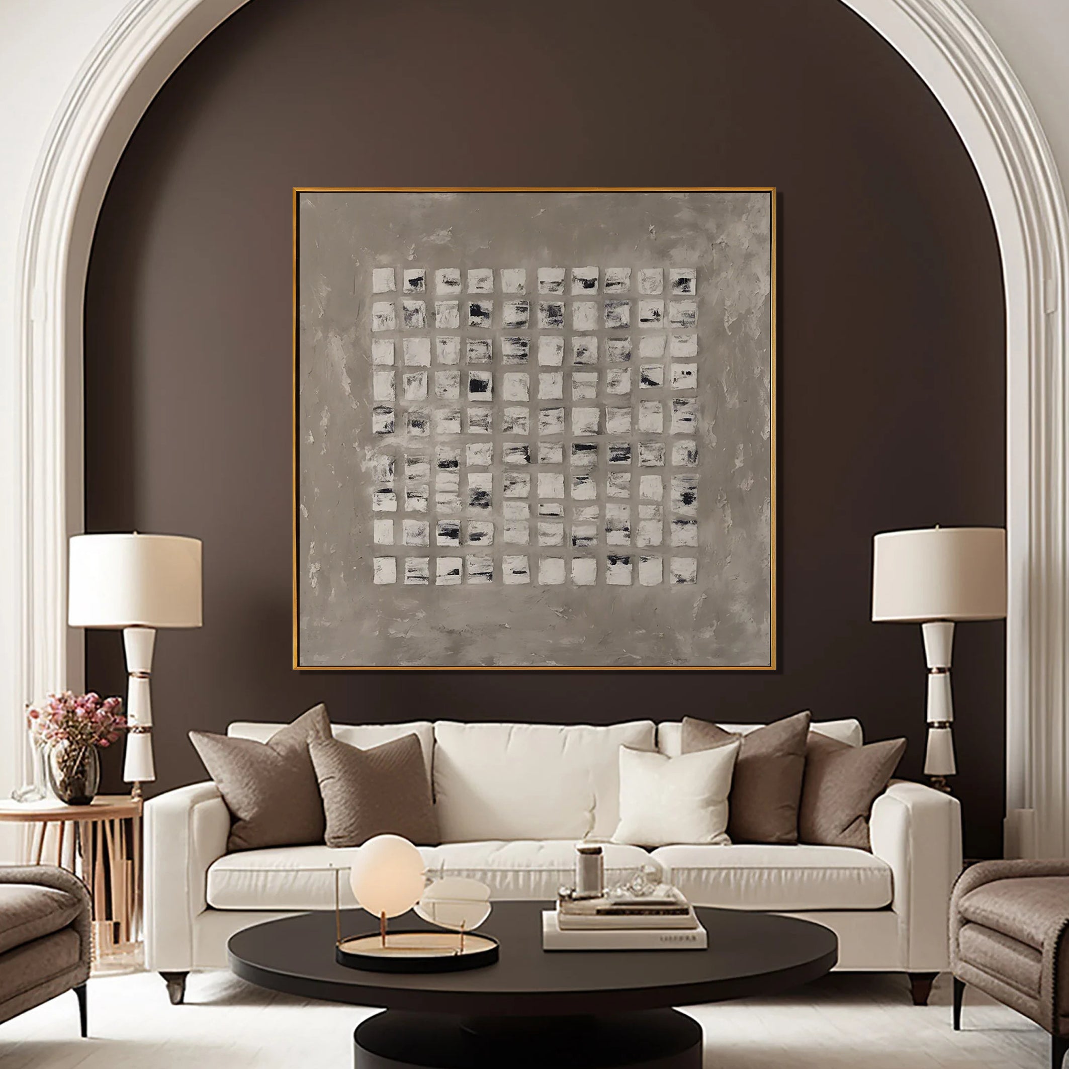 Square Sequence – Hand-Painted Neutral Grey Matrix Plaster Relief Wabi-Sabi Painting | Japandi Organic Wabi-Sabi Living Room & Hallway Art