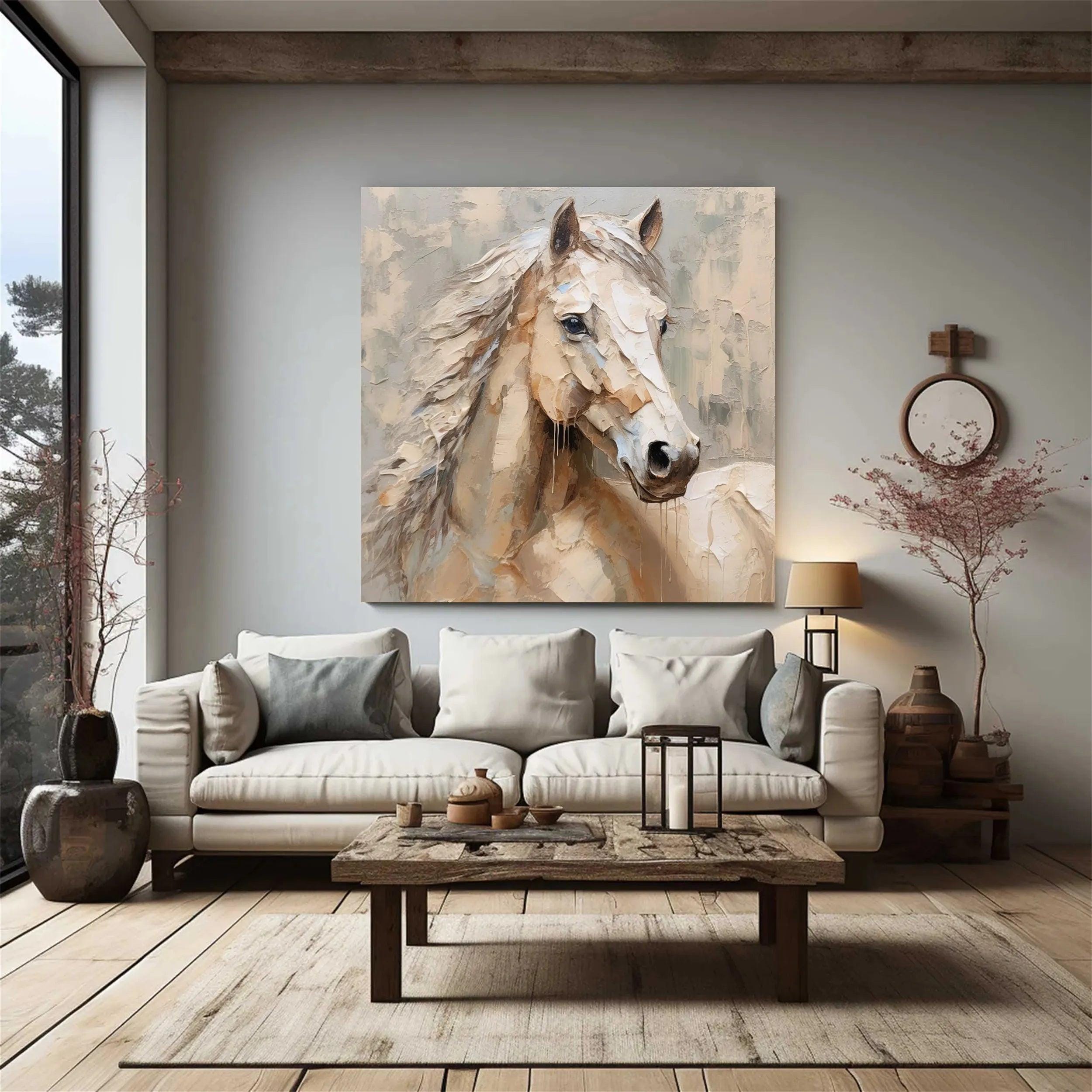 Noble Spirit – Modern Abstract Equine Impasto Relief Texture Painting | Modern Abstract Living Room & Office Art