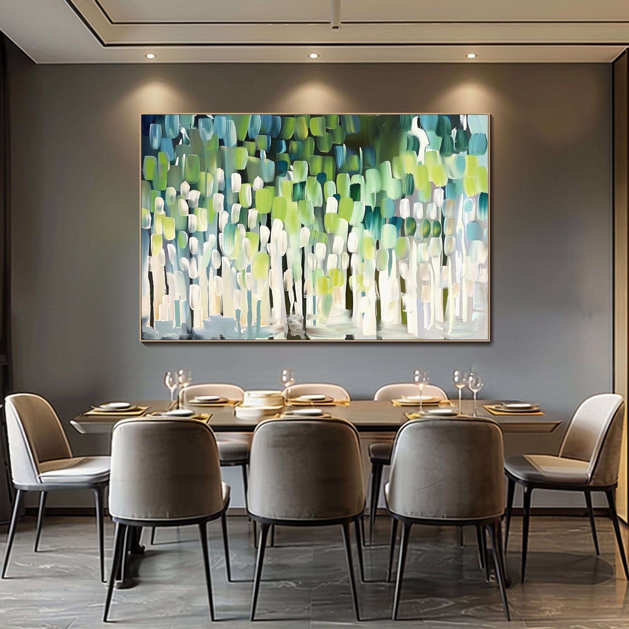 Mint Rhythm – 3D Heavy Texture Geometric Palette Knife Canvas Abstract Painting | Modern Abstract Living Room & Office Art