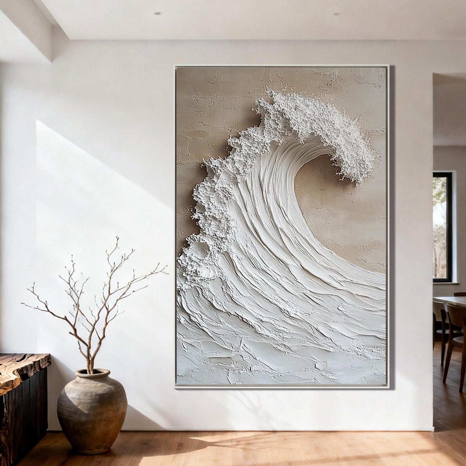 White Crest – Modern Ocean Wave Relief Texture Painting | Coastal Modern Living Room & Bedroom Art