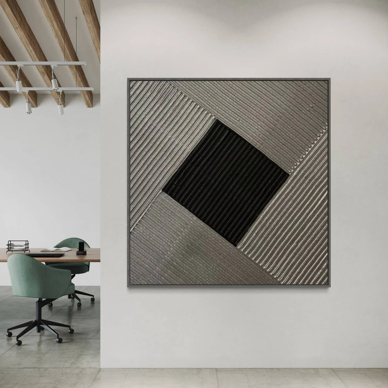 Onyx Vortex – Modern Black & Charcoal Plaster Relief Wabi-Sabi Painting | Modern Noir Wabi-Sabi Living Room & Home Office Art