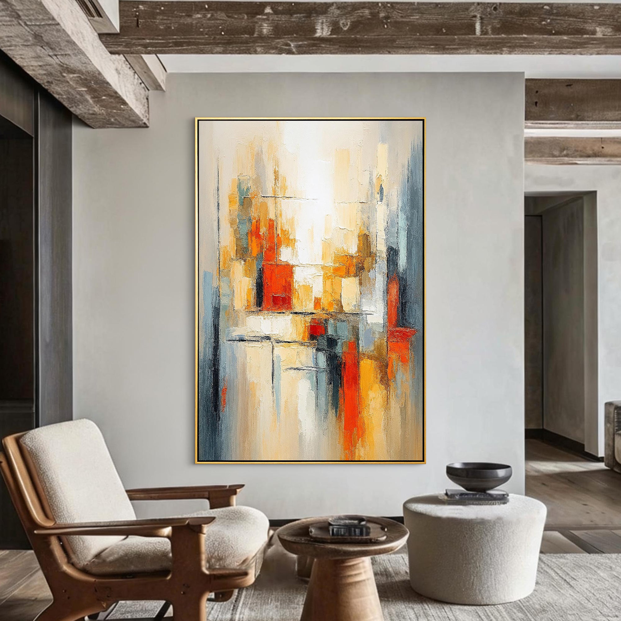 Urban Pulse – Bold Geometric Palette Knife Impasto Canvas Abstract Painting | Bold Abstract Palette Knife Living Room Art