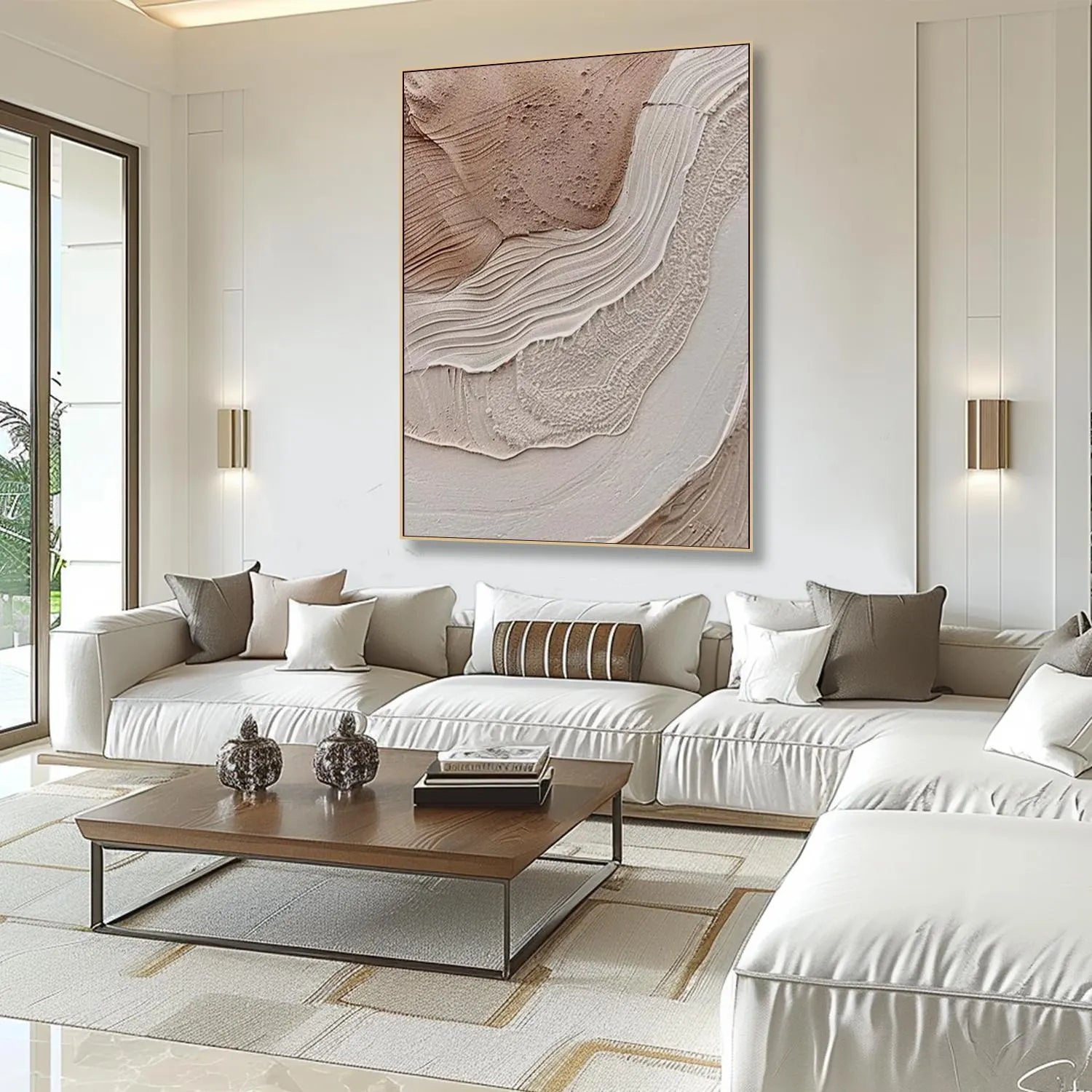 Rhythmic Strata – Wabi-Sabi Earth Tone Abstract Textured Painting | Minimalist Organic Beige Entryway Art