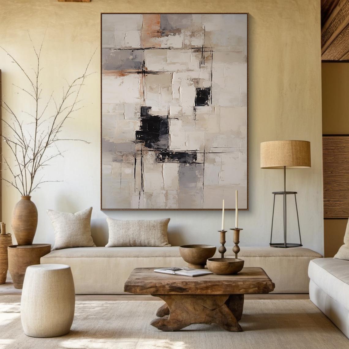 URBAN GEOMETRY: Abstract Wall Art, Hand-Painted Modern Neutral Palette Knife Block Textured Oil Painting