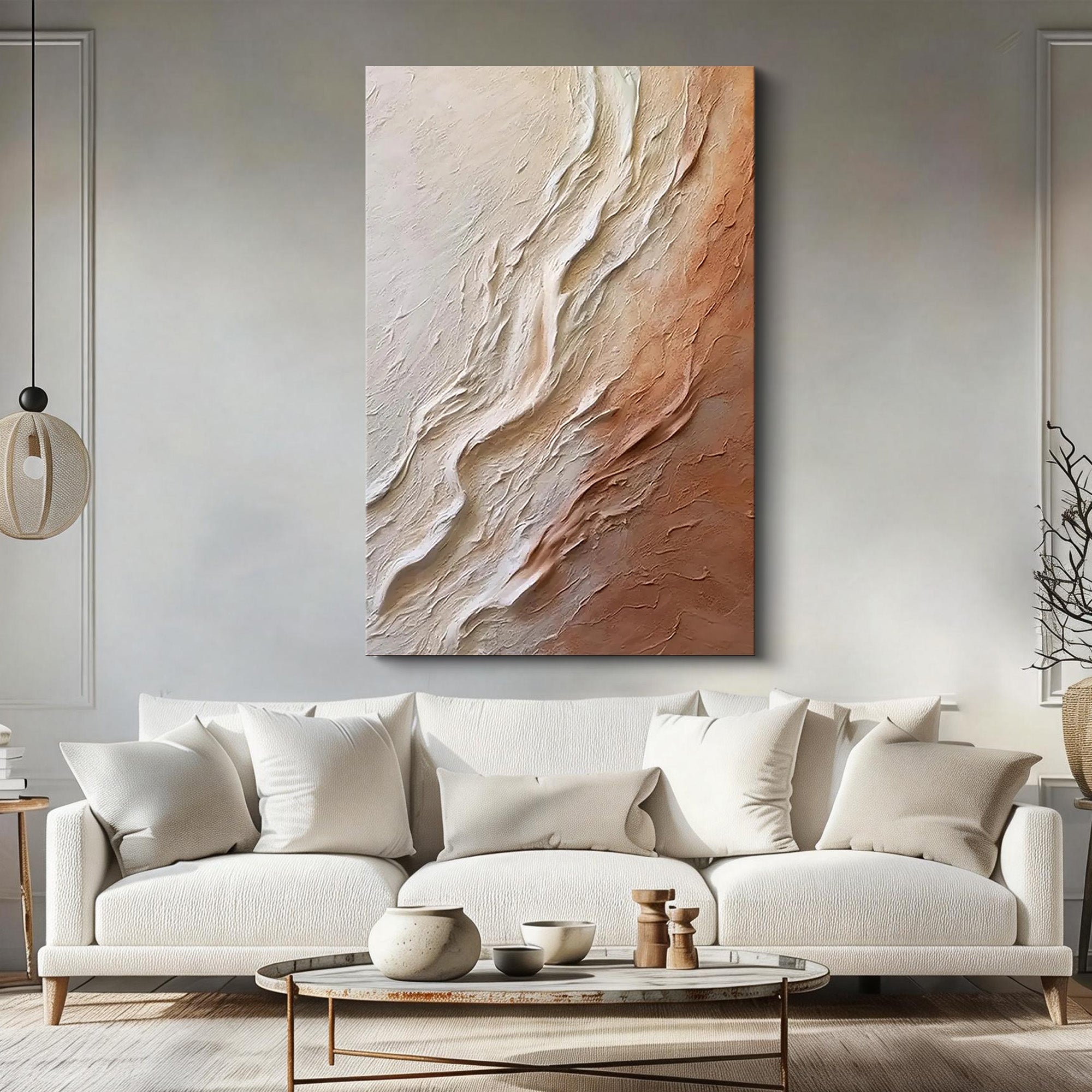 Earthen Flow – Terracotta & Sand Plaster Relief Abstract Painting | Japandi Organic Wabi-Sabi Living Room & Hallway Art