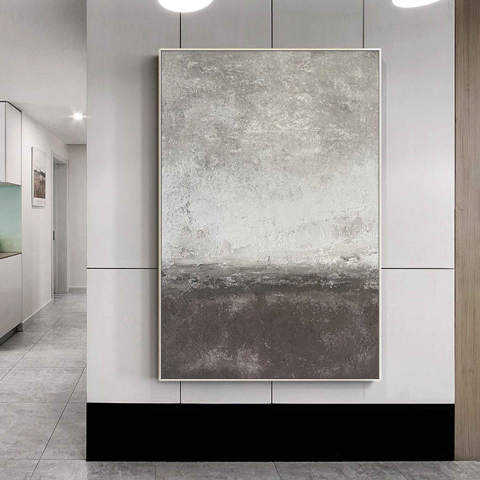 Concrete Mist – Hand-Painted Grey and White Cement Plaster Effect Grained Wabi-Sabi Painting | Japandi Wabi-Sabi Living Room & Bedroom Art