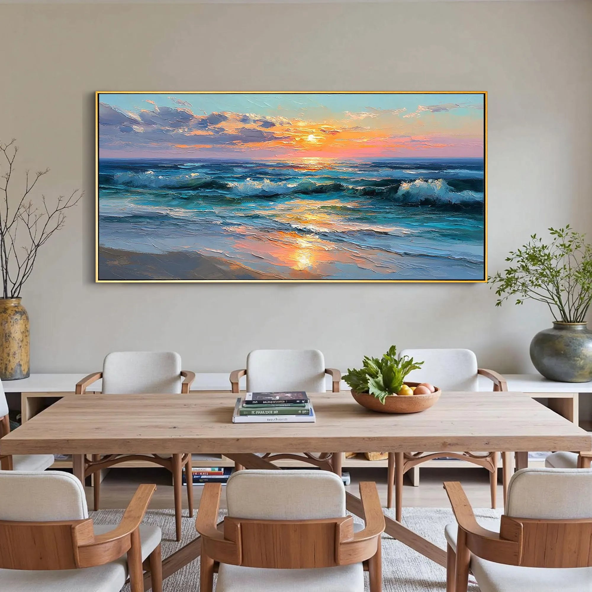 Sunset Tide – Modern Coastal Sunset Texture Painting | Contemporary Landscape Living Room & Dining Room Art