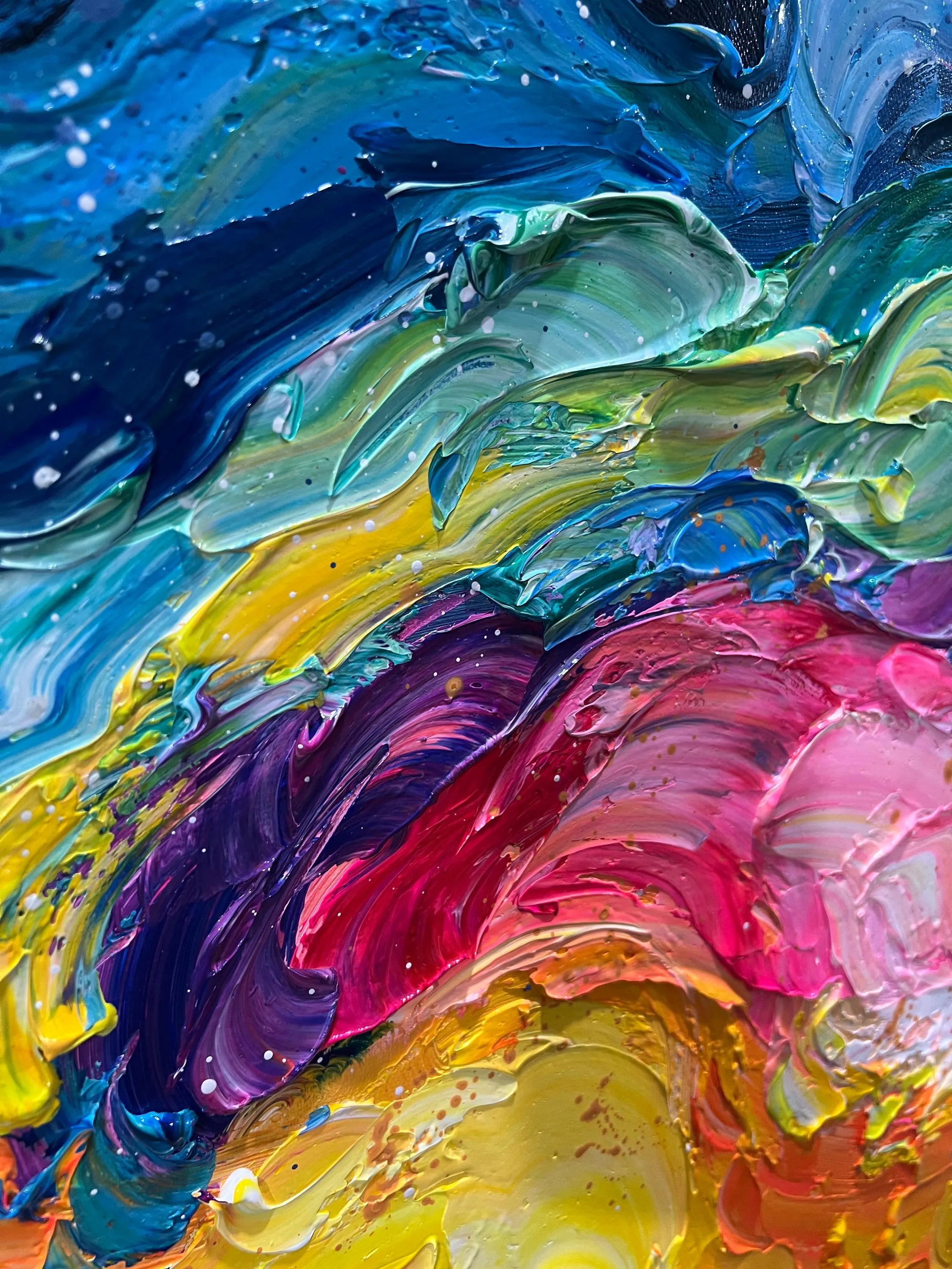 Vibrant Cosmos – Hand-Painted Colorful Fluid Palette Knife Heavy Texture Oil Abstract Painting | Bold Abstract Palette Knife Living Room Art