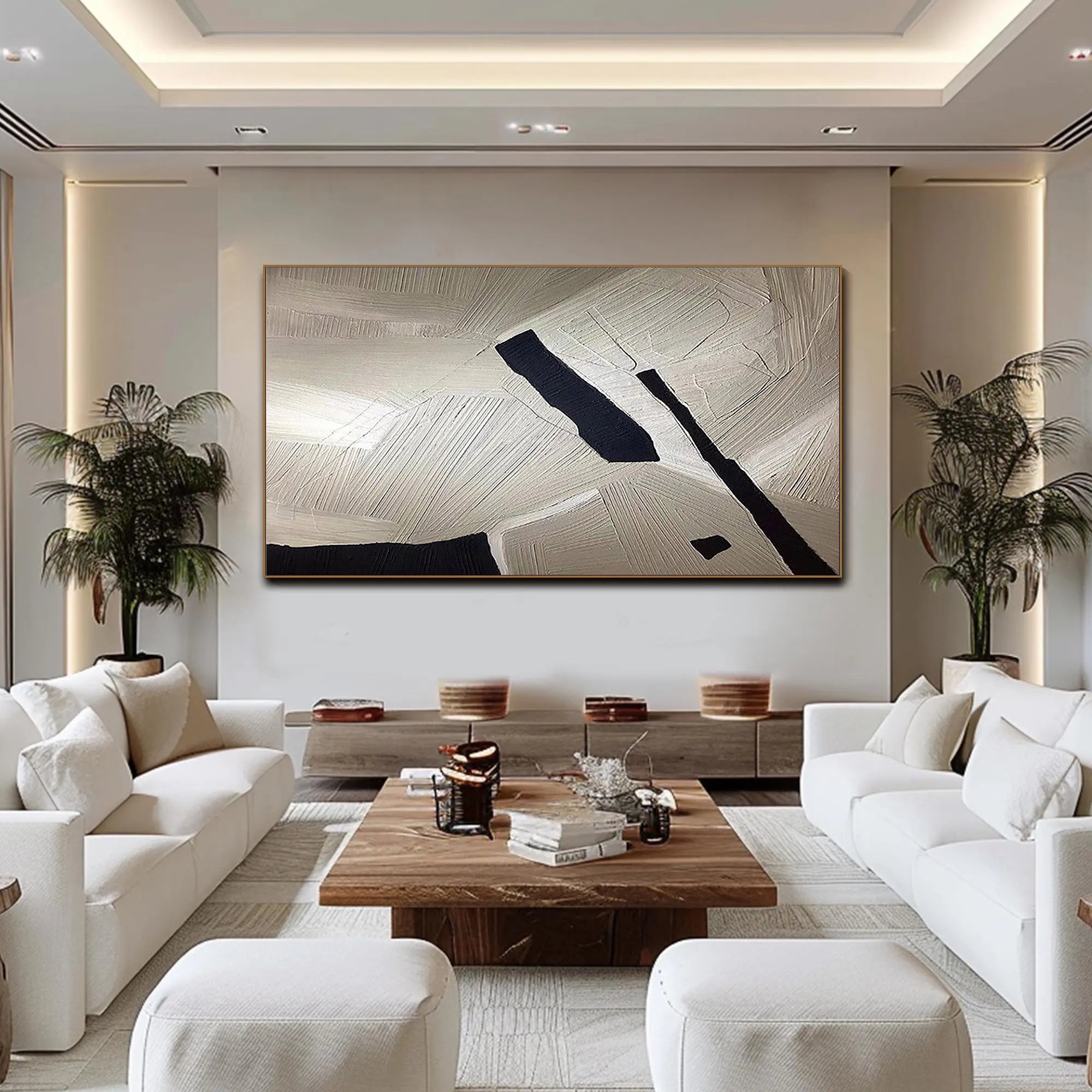 URBAN STRUCTURE: Panoramic 3D Heavy Texture Abstract Wall Art, Modern Black & Sand Plaster Relief