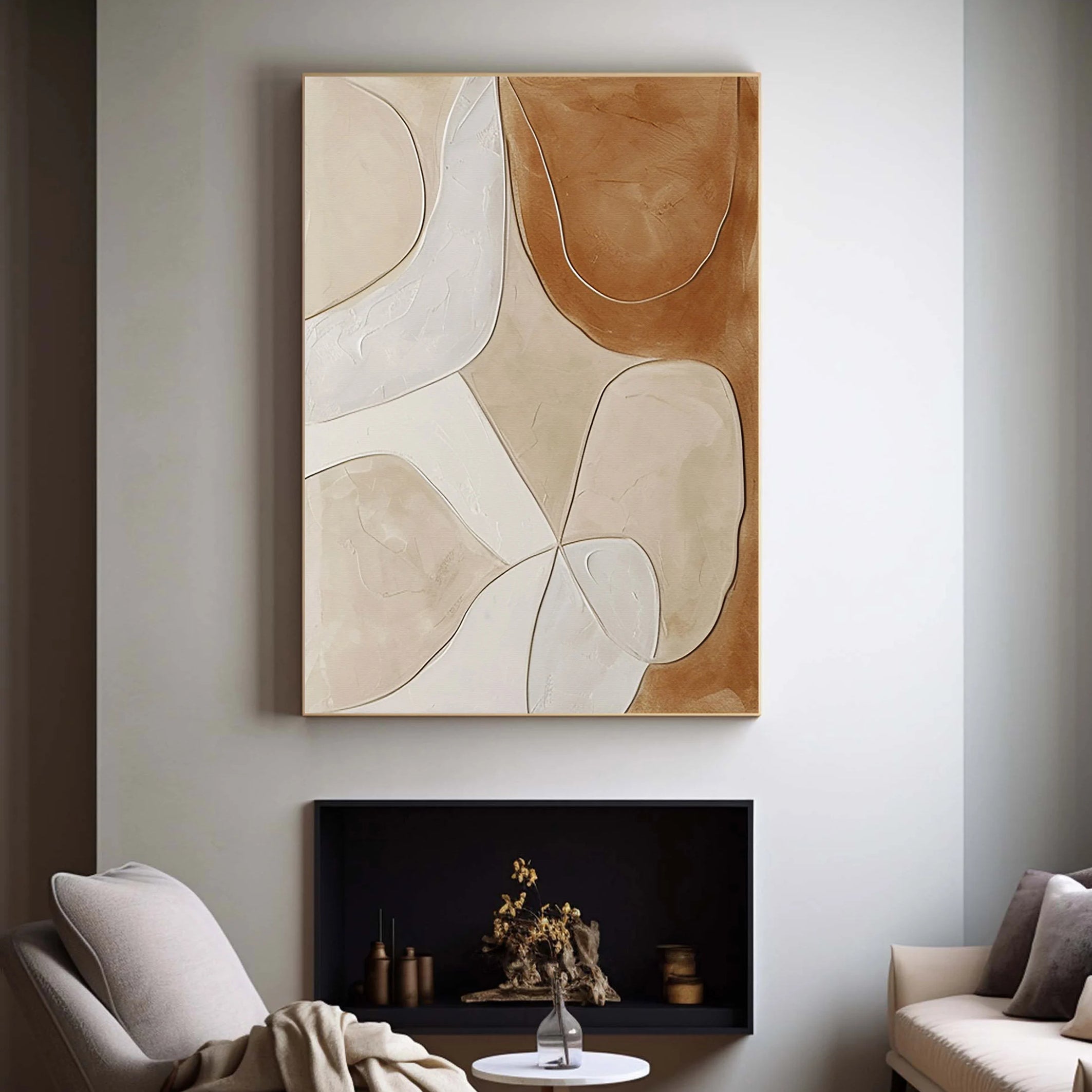 Earthen Contour – Hand-Painted Neutral Terracotta and Beige Minimalist Abstract Painting | Japandi Organic Wabi-Sabi Living Room & Hallway Art