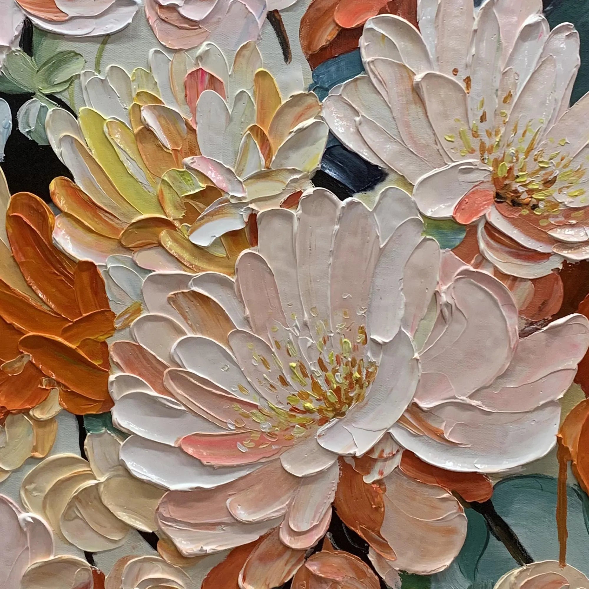Vivid Blooms – Hand-Painted Modern Abstract Impasto Thick Floral Painting | Contemporary Botanical Bedroom & Living Room Art