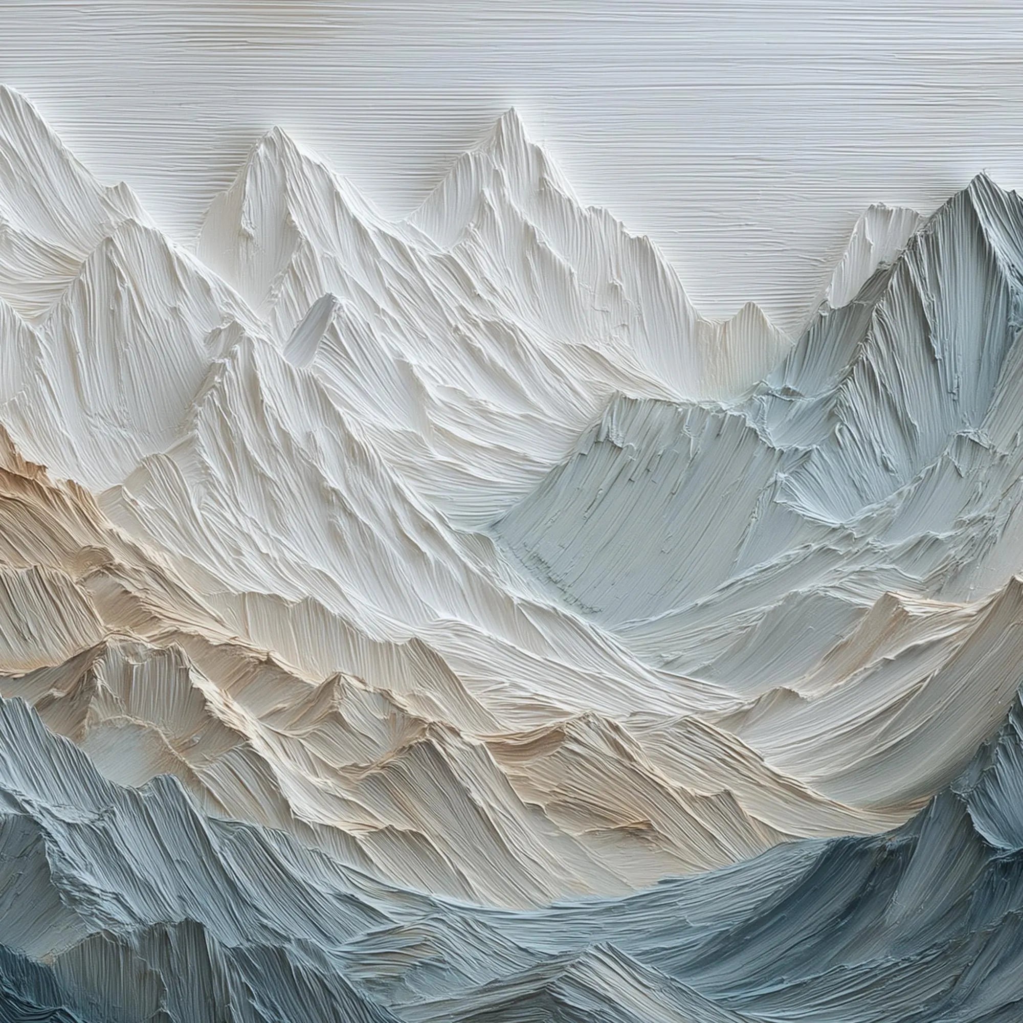 EARTHEN PEAKS: Panoramic 3D Heavy Texture Mountain Wall Art, Modern Snow Peak Relief Painting