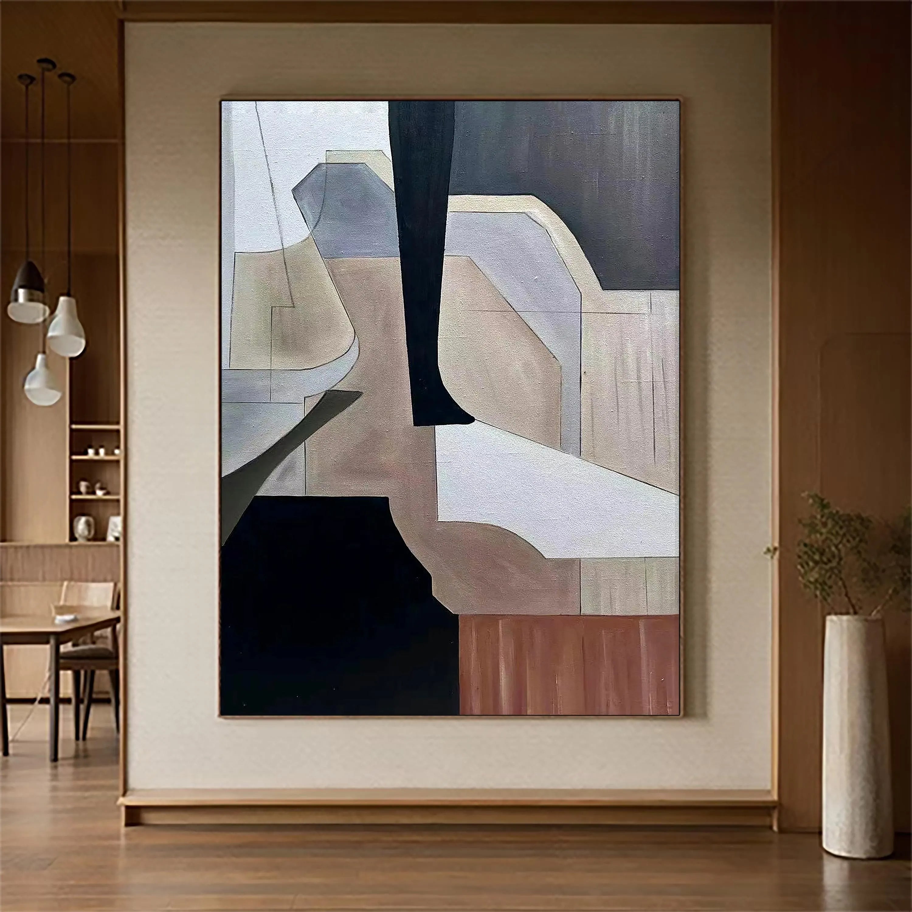 URBAN GEOMETRIC: Minimalist Wall Art, Hand-Painted Modern Abstract Neutral Tone Block Textured Gallery Art