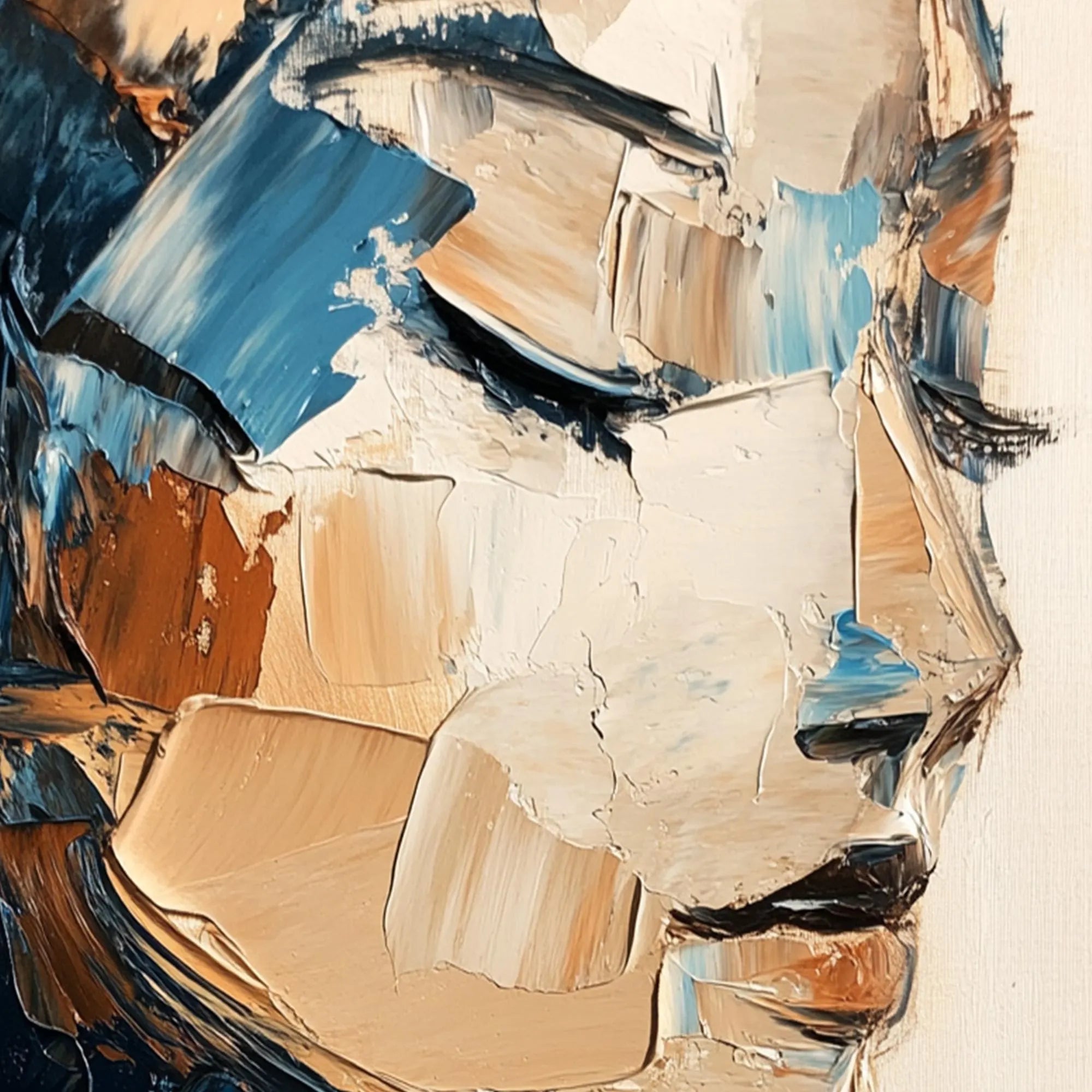 Serene Contemplation – Abstract Woman Face Impasto Palette Knife Hand-Painted Oil Portrait Painting | Contemporary Expressionist Living Room & Office Art