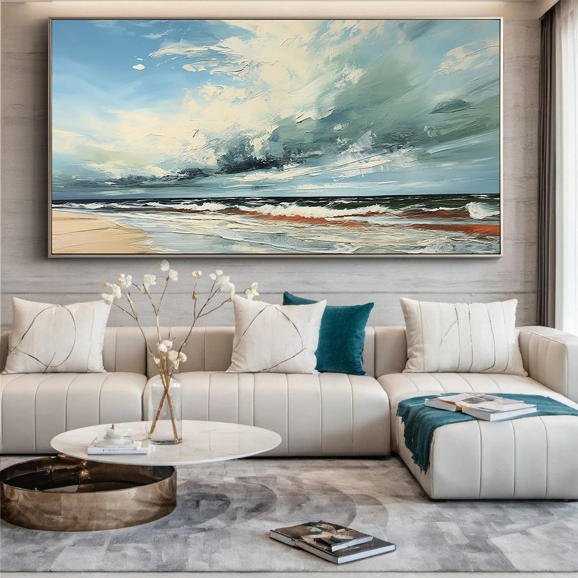 Ocean Storm – Modern Coastal Impasto Relief Texture Painting | Coastal Modern Living Room & Bedroom Art