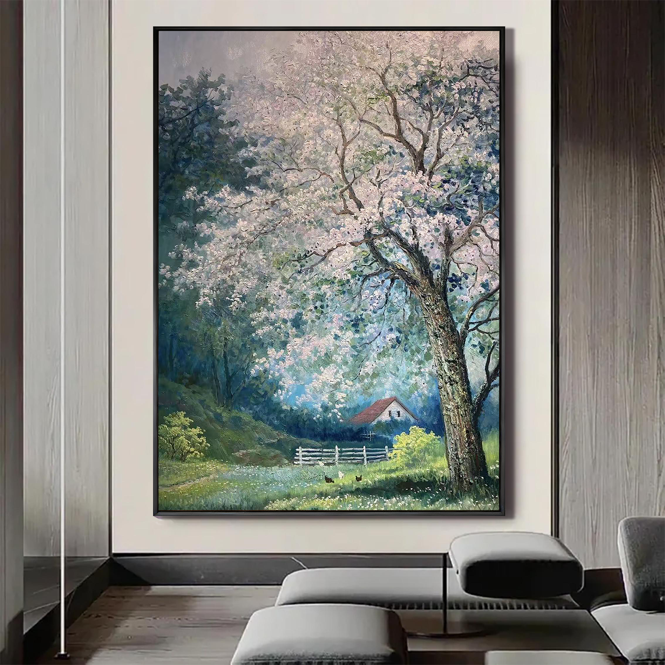 Spring Pastoral – Impressionist Flowers and Cottage Landscapes Painting | Rustic-Style Bedroom Art