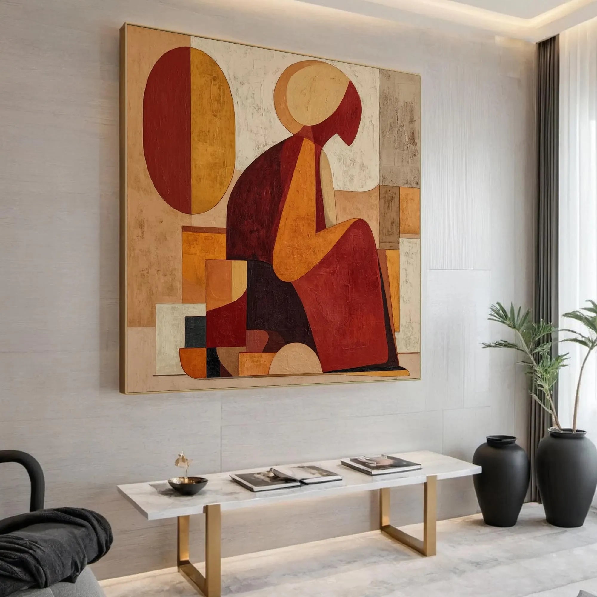 Autumn Vigor – Mid-Century Modern Geometric Terracotta Abstract Painting | Contemporary Expressionist Living Room & Office Art
