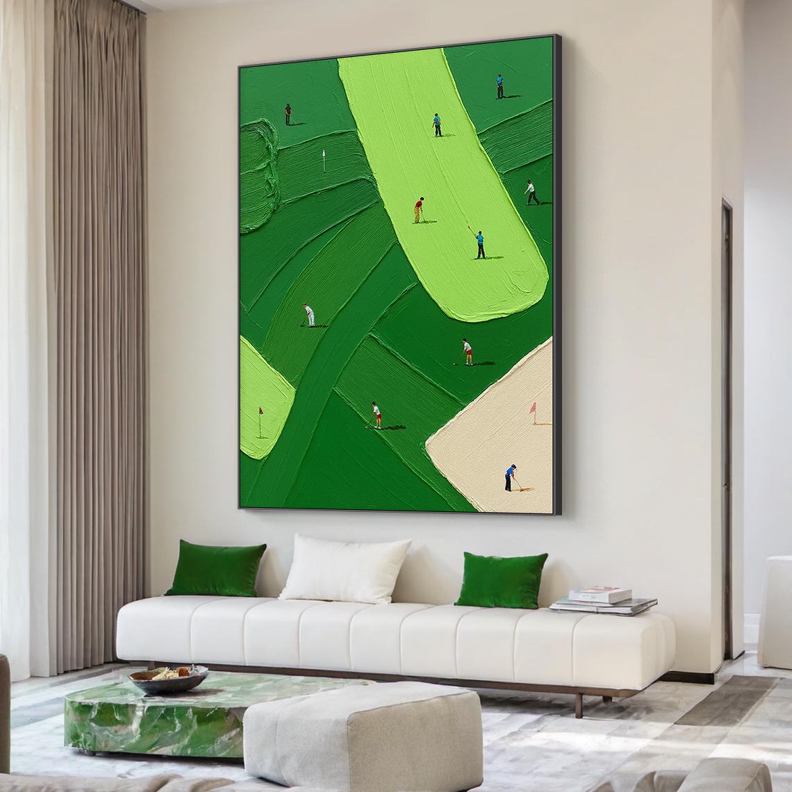 The Green – Minimalist Fairway Relief Texture Painting | Contemporary Sport Home Office & Living Room Art