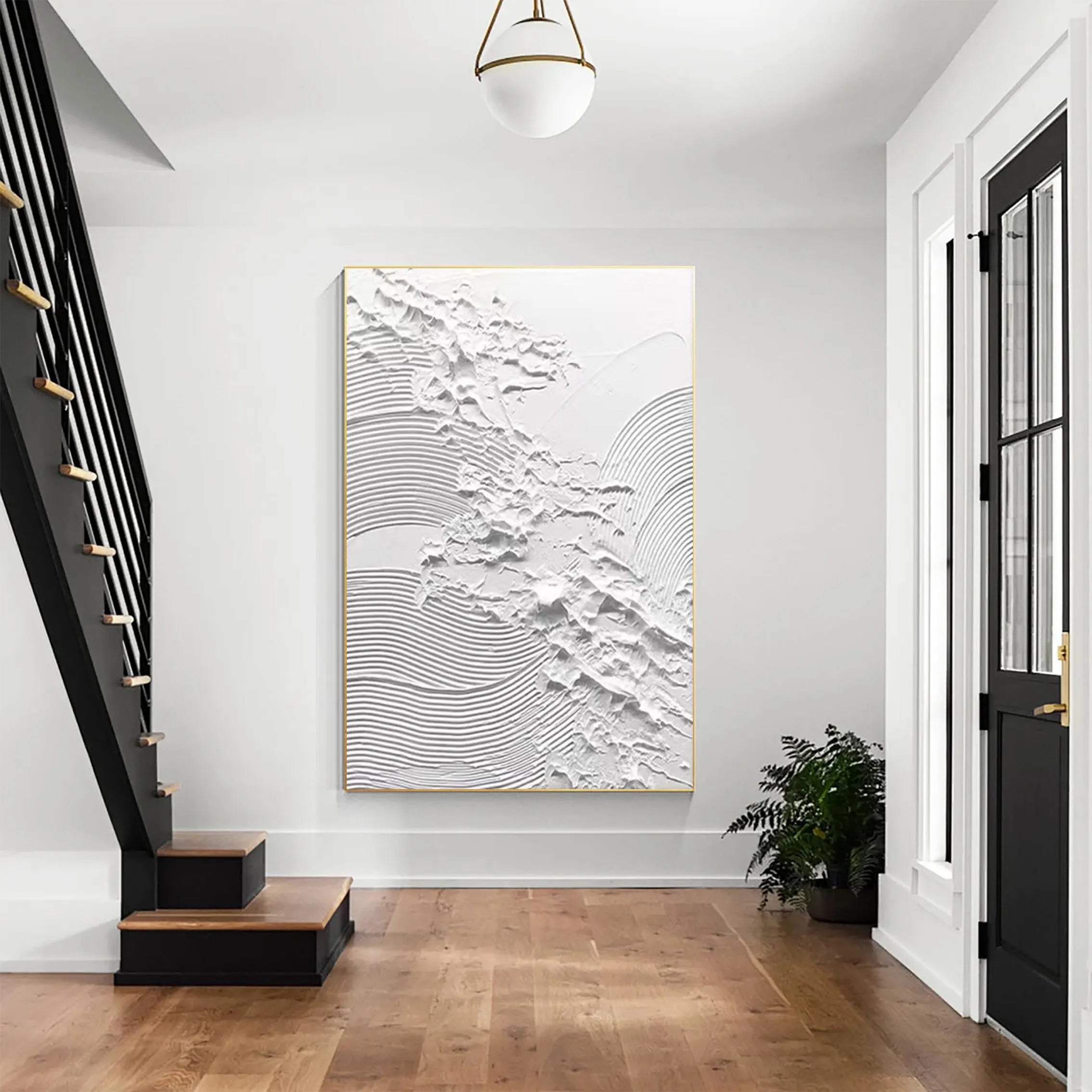 Pure Dimension – Minimalist Pure White Linear Abstract Plaster Relief Painting | Minimalist Sculpted Plaster Gallery Art