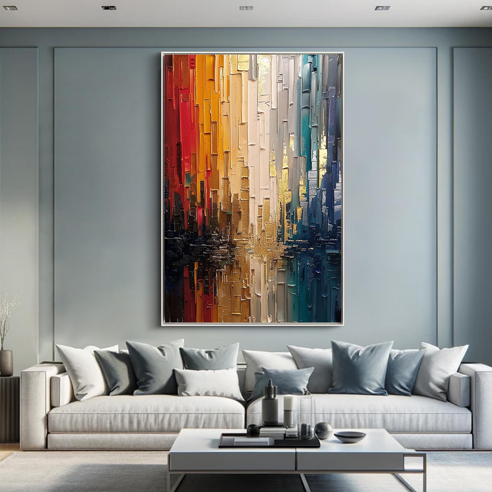 City Reflection – Hand-Painted Palette Knife Abstract Heavy Texture Oil Texture Painting | Modern Abstract Living Room & Office Art