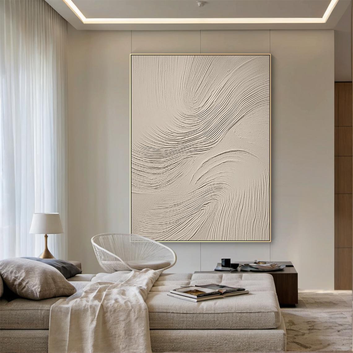 Dunes Rhythm – Hand-Painted Minimalist Beige Plaster Effect Relief Wabi-Sabi Painting | Japandi Organic Wabi-Sabi Living Room & Hallway Art
