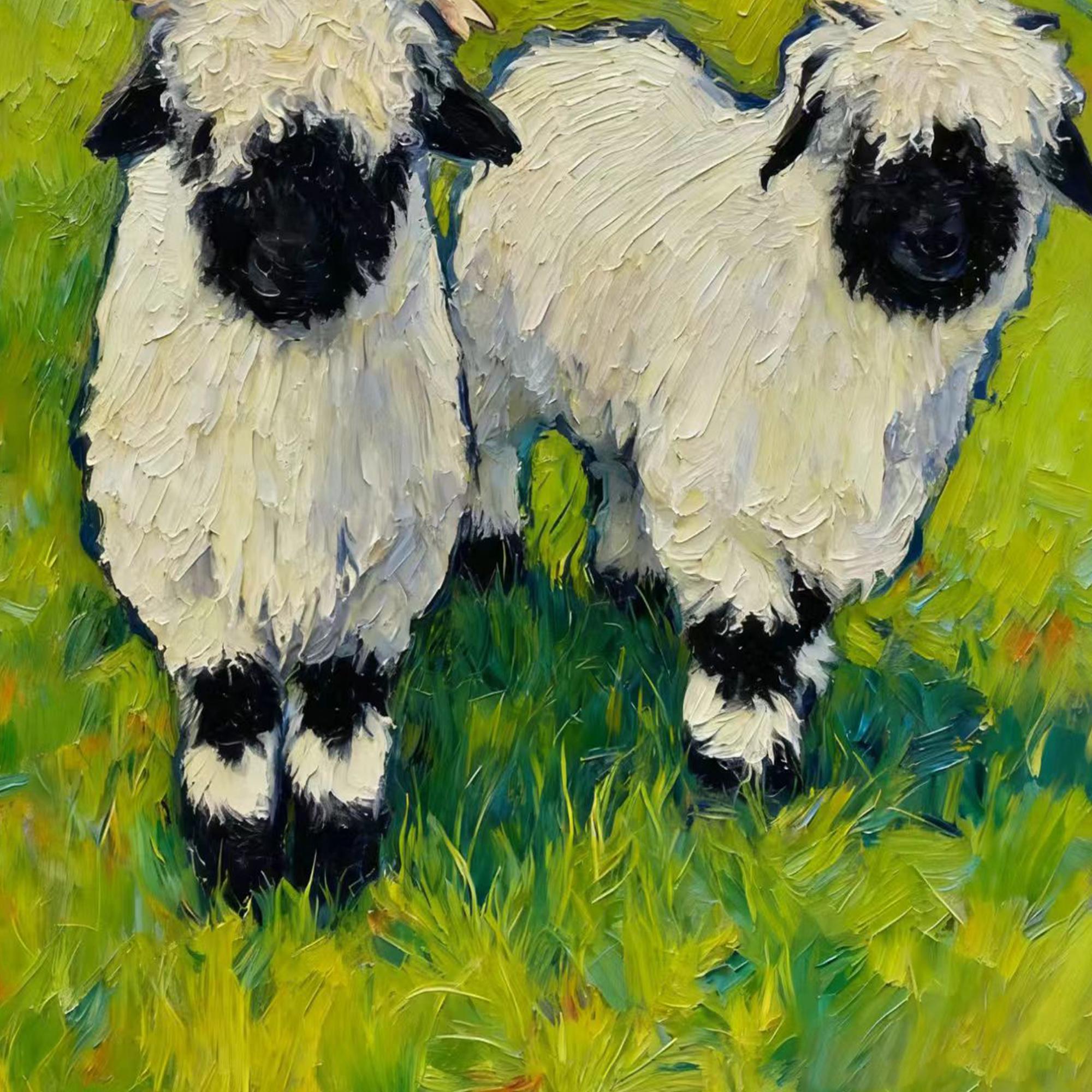 The Cotton-Wool Meadow – Post-Impressionist Sheep Impasto Painting | Whimsical Countryside Living Room Art