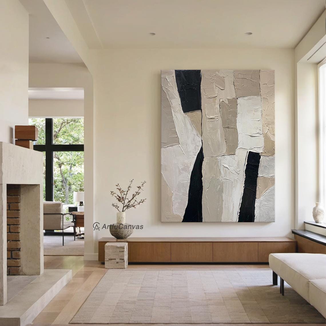 SANDSTONE TRACE: Wabi-Sabi Wall Art, Hand-Painted Distressed Grey and Beige Palette Knife 3D Heavy Texture Studio Art