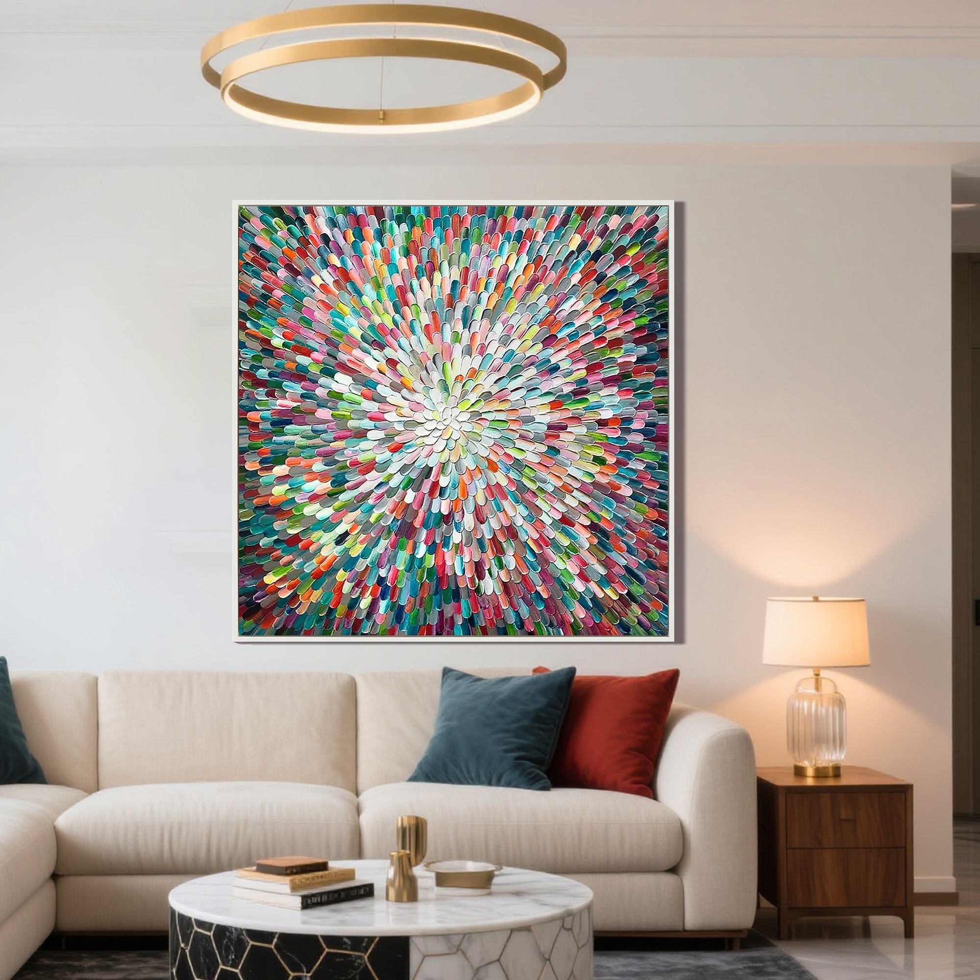 Prismatic Burst – Hand-Painted Multicolored Rainbow Palette Knife 3D Abstract Painting | Bold Abstract Palette Knife Living Room Art