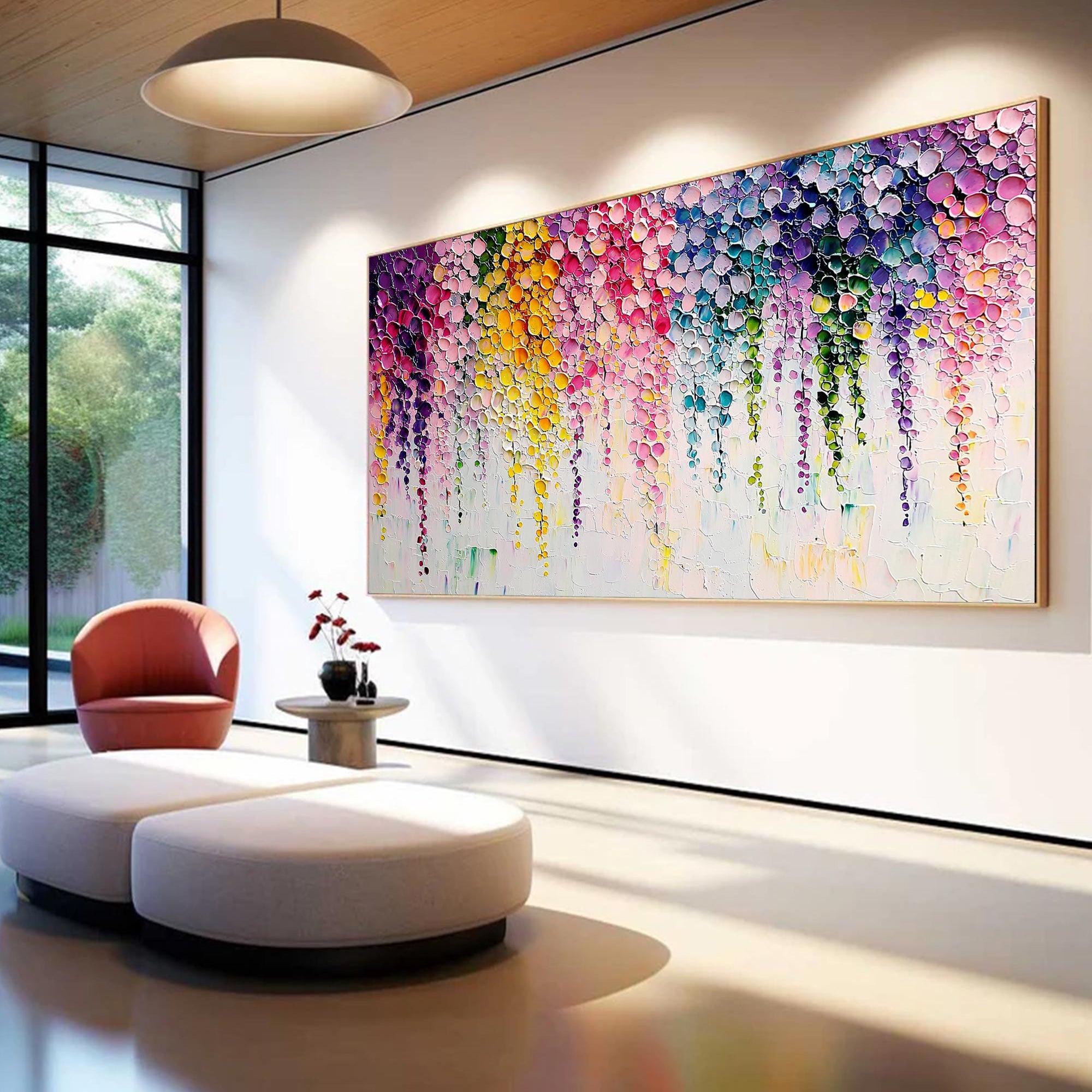 Floral Dreamscape – Modern Impasto Flower Oil Painting | Creative Textured Panorama Living Room Art